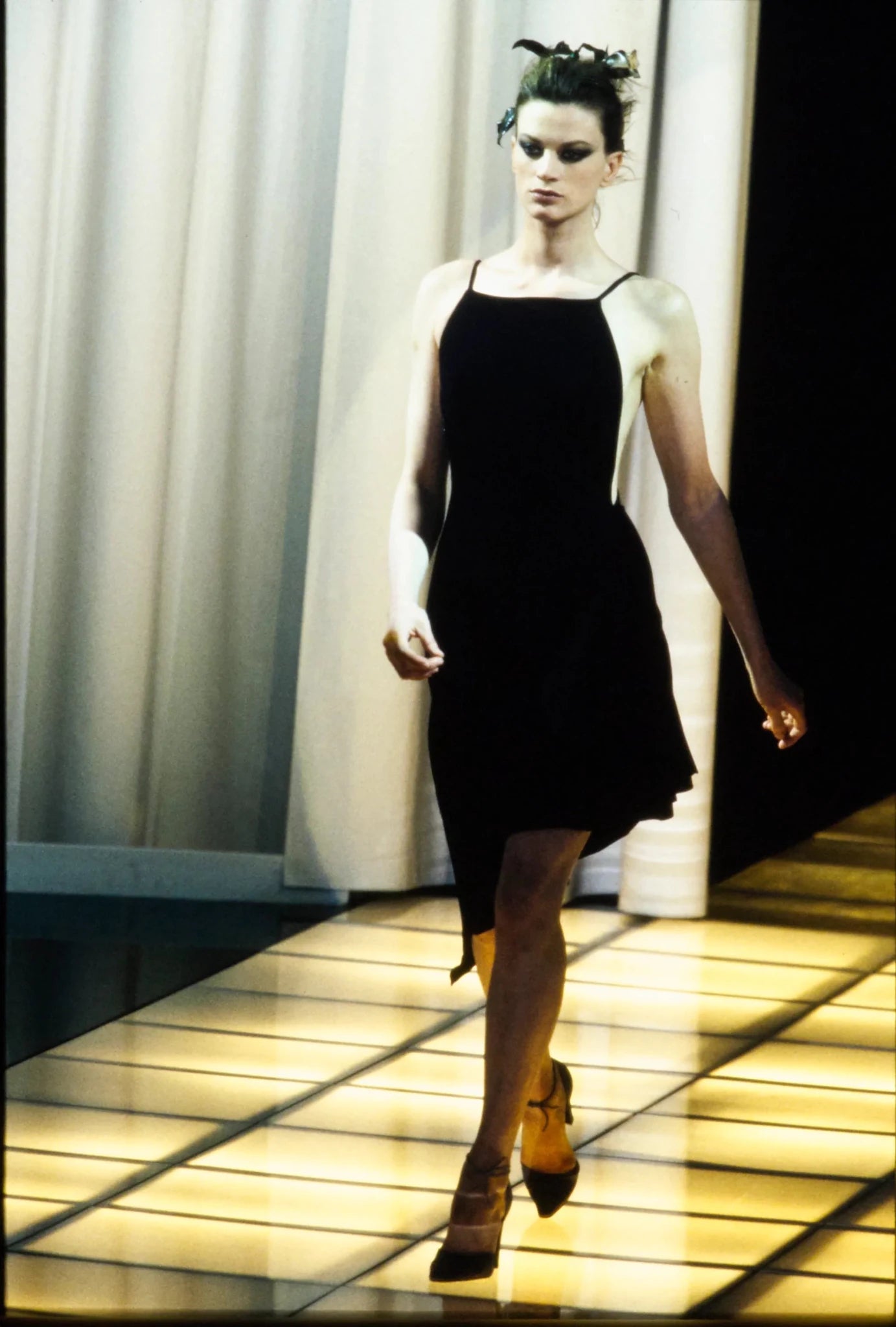 S/S 1997 Gianni Versace Runway Black Stretch Viscose Wrap - Style Asymmetric Dress - RealList
