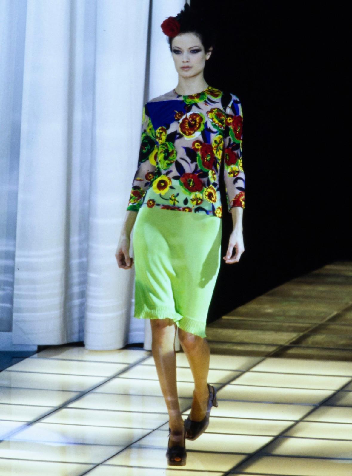 S/S 1997 Gianni Versace Runway Sheer Pop Art Floral Abstract Print Tulle Top - RealList