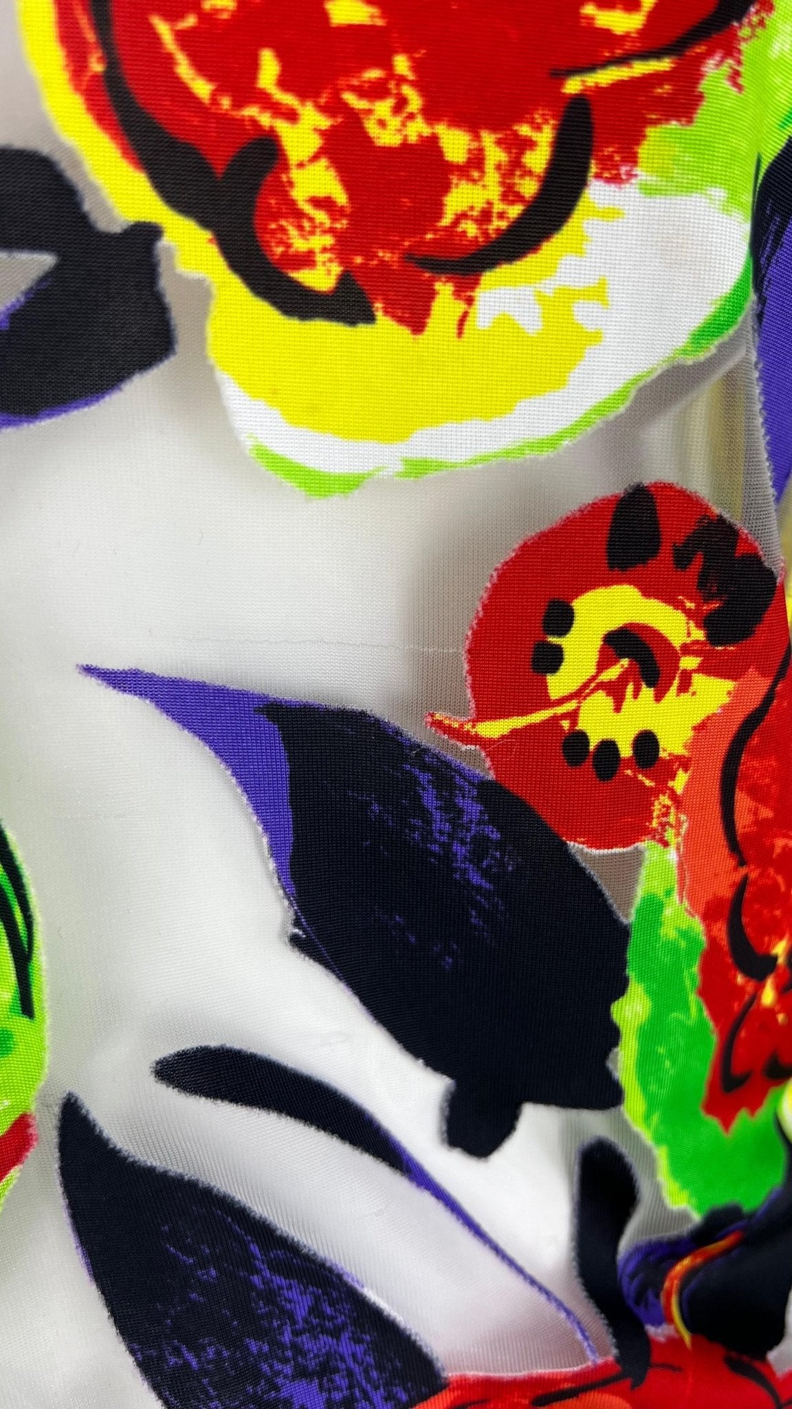 S/S 1997 Gianni Versace Runway Sheer Pop Art Floral Abstract Print Tulle Top - RealList