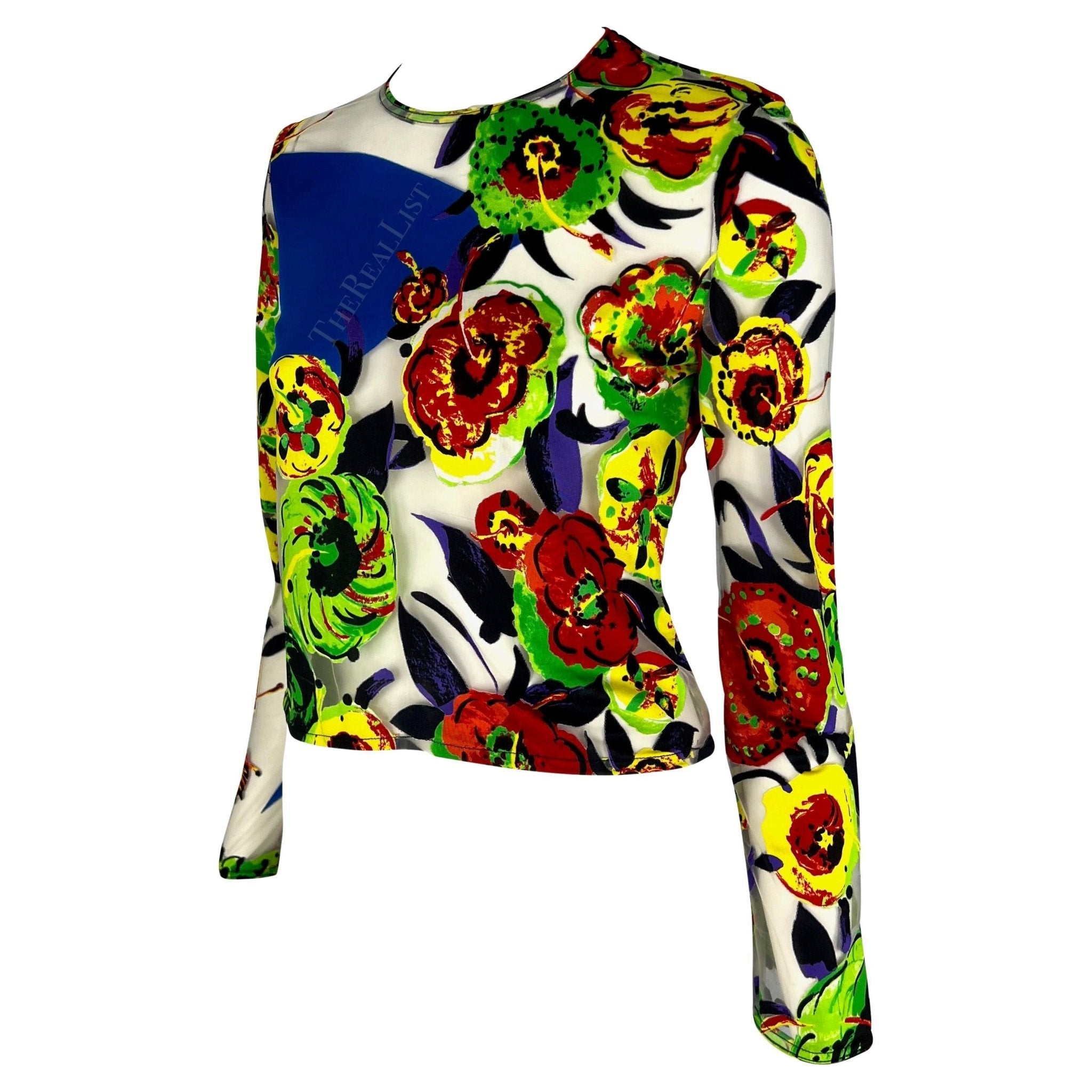 S/S 1997 Gianni Versace Runway Sheer Pop Art Floral Abstract Print Tulle Top - RealList