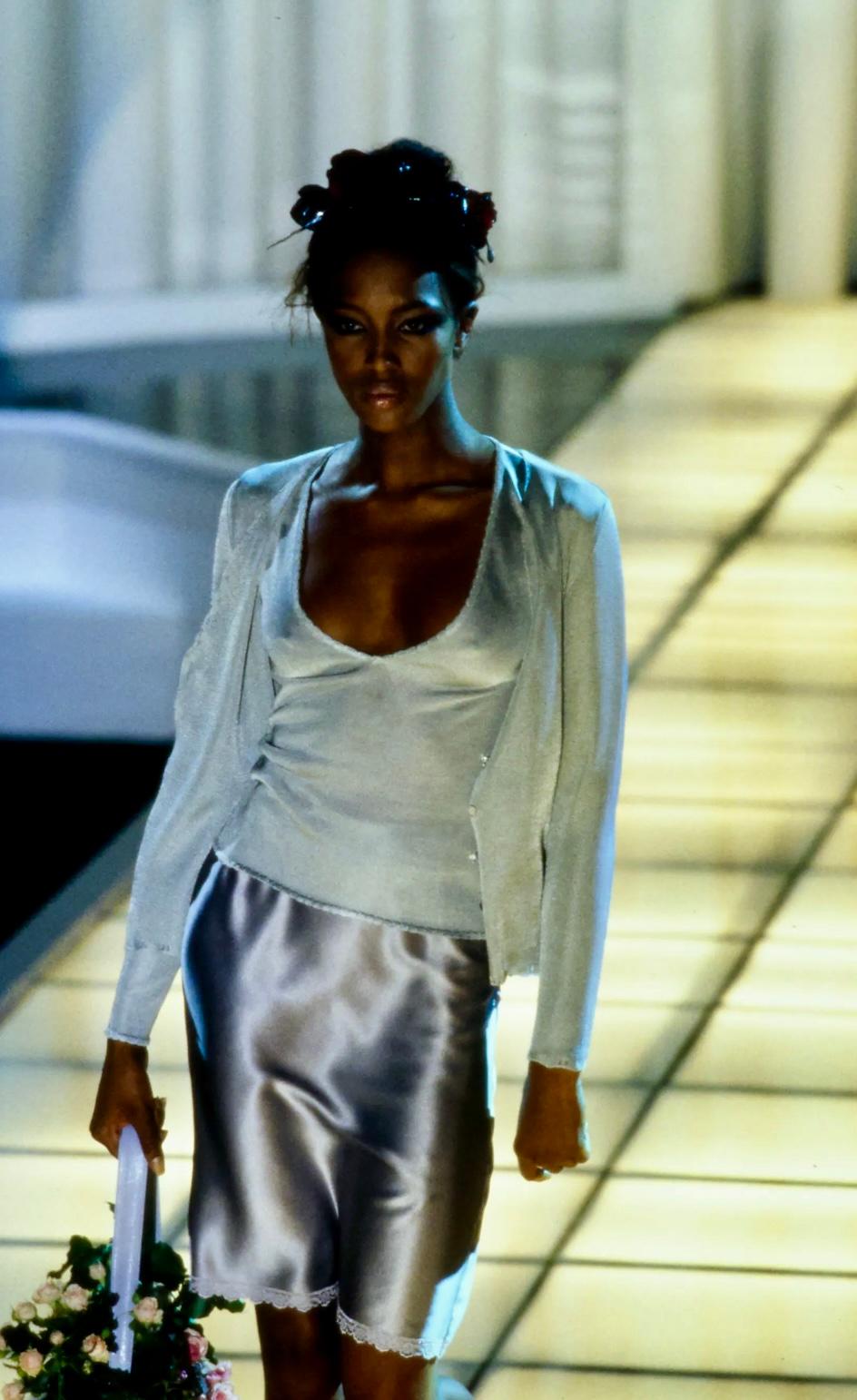 S/S 1997 Gianni Versace Scallop Knit Sheer Viscose V - Neck Black Sweater Top - RealList