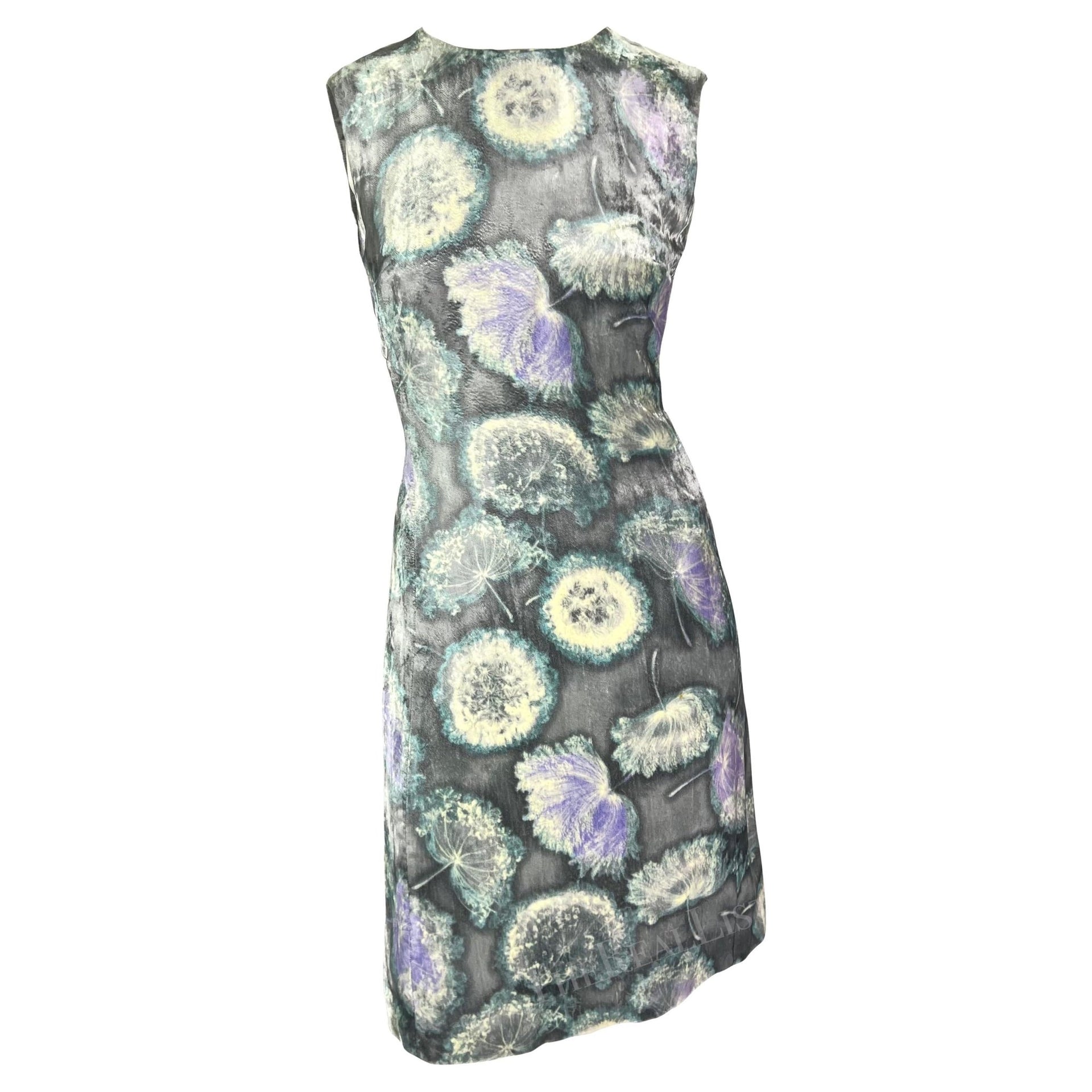 S/S 1997 Gianni Versace Silver Velvet Dandelion Tunic Dress - RealList