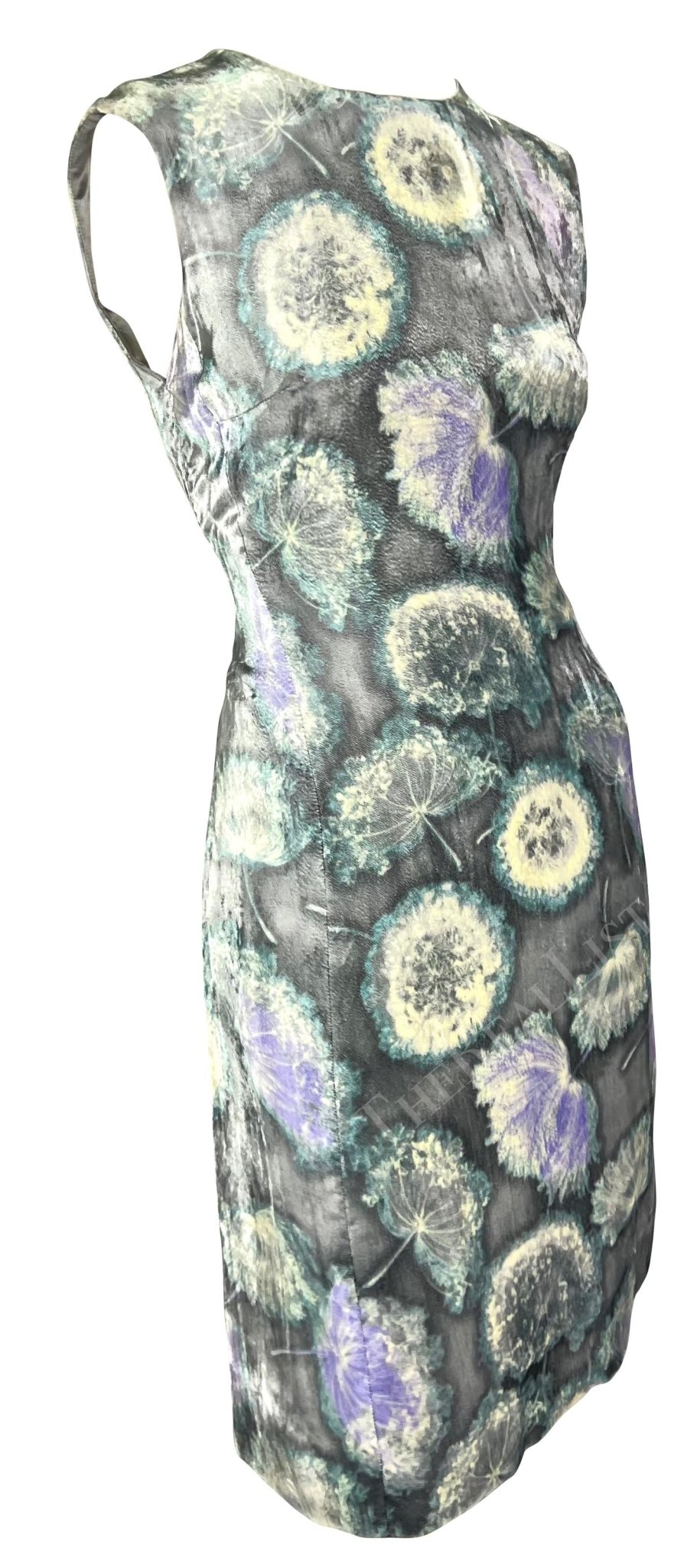 S/S 1997 Gianni Versace Silver Velvet Dandelion Tunic Dress - RealList