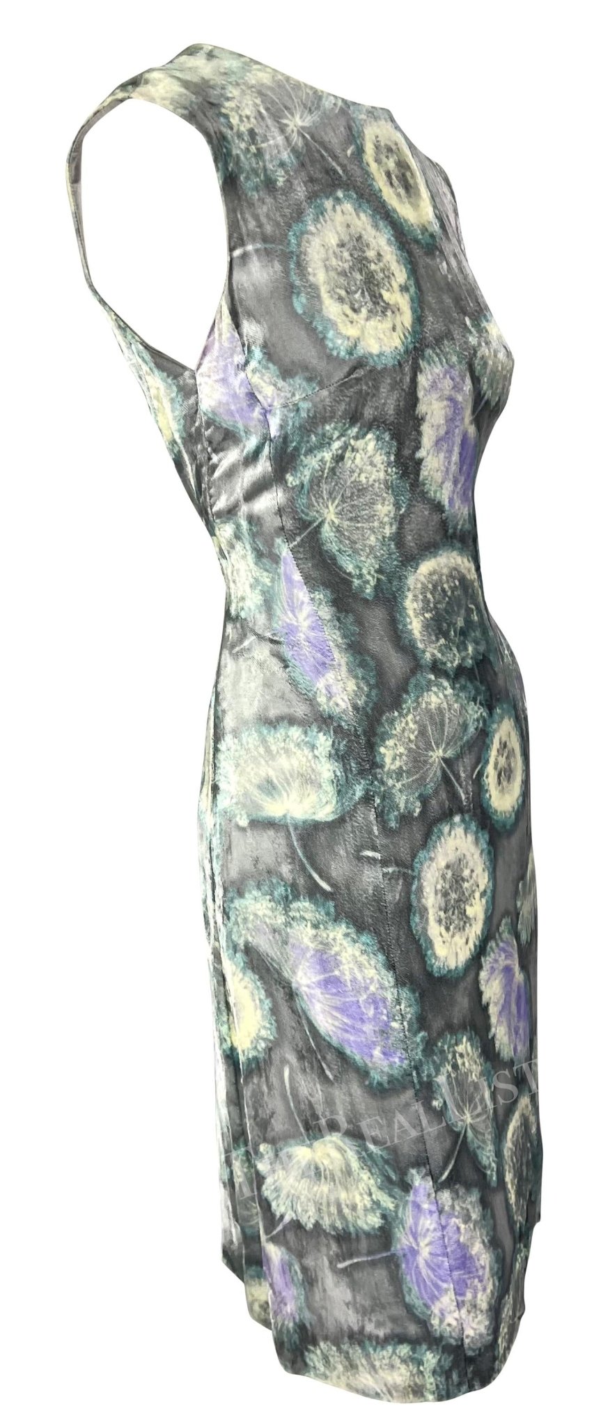 S/S 1997 Gianni Versace Silver Velvet Dandelion Tunic Dress - RealList