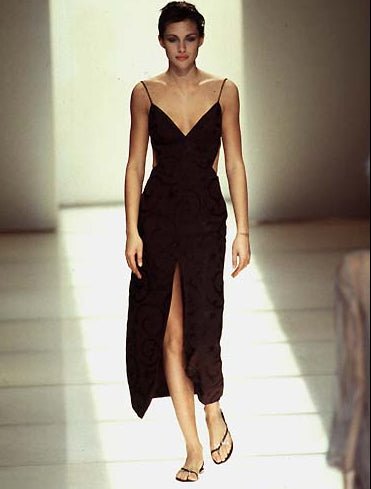 S/S 1997 Giorgio Armani Runway Brown Floral Jacquard Backless Gown - RealList