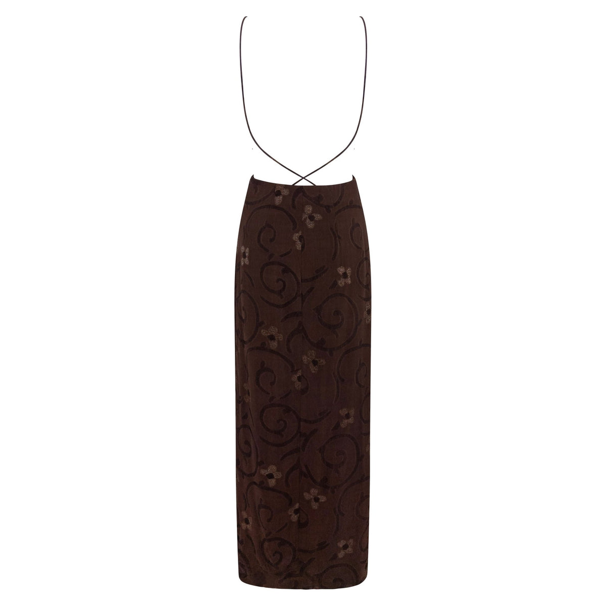 S/S 1997 Giorgio Armani Runway Brown Floral Jacquard Backless Gown - RealList