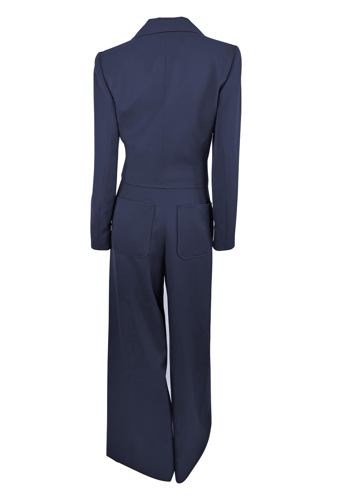 S/S 1997 Givenchy by John Galliano Cropped Navy Blue Oversized Pantsuit - RealList