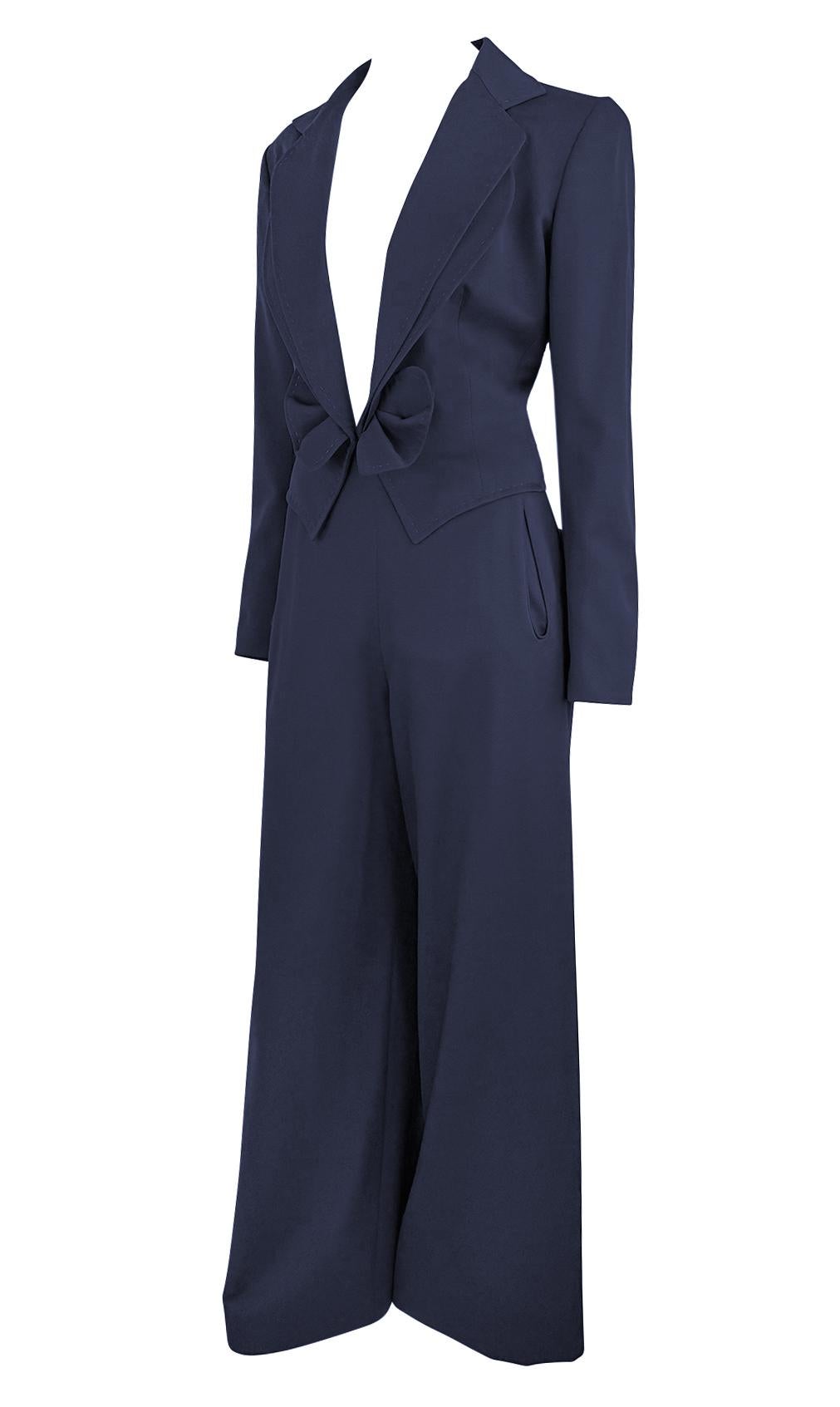 S/S 1997 Givenchy by John Galliano Cropped Navy Blue Oversized Pantsuit - RealList