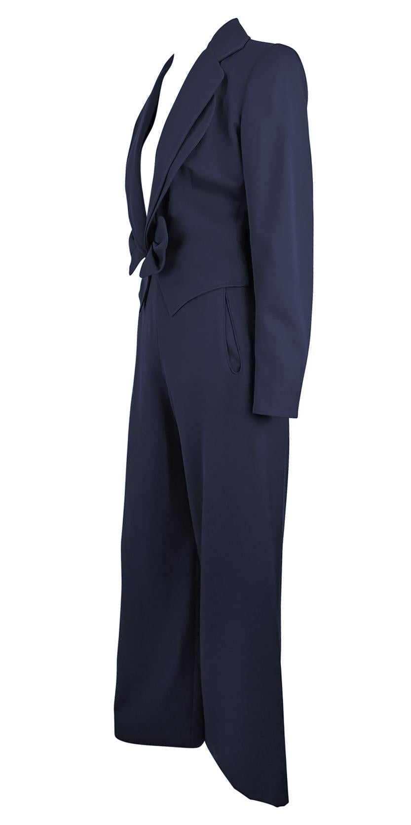 S/S 1997 Givenchy by John Galliano Cropped Navy Blue Oversized Pantsuit - RealList