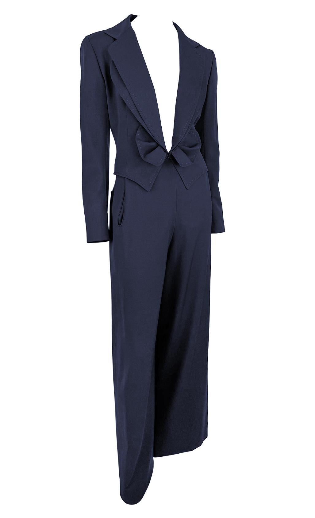 S/S 1997 Givenchy by John Galliano Cropped Navy Blue Oversized Pantsuit - RealList