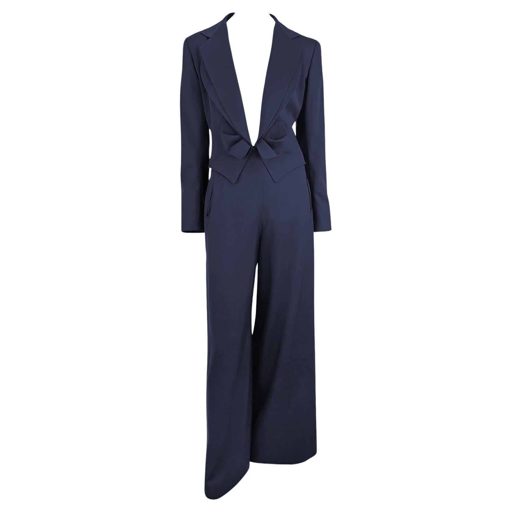 S/S 1997 Givenchy by John Galliano Cropped Navy Blue Oversized Pantsuit - RealList