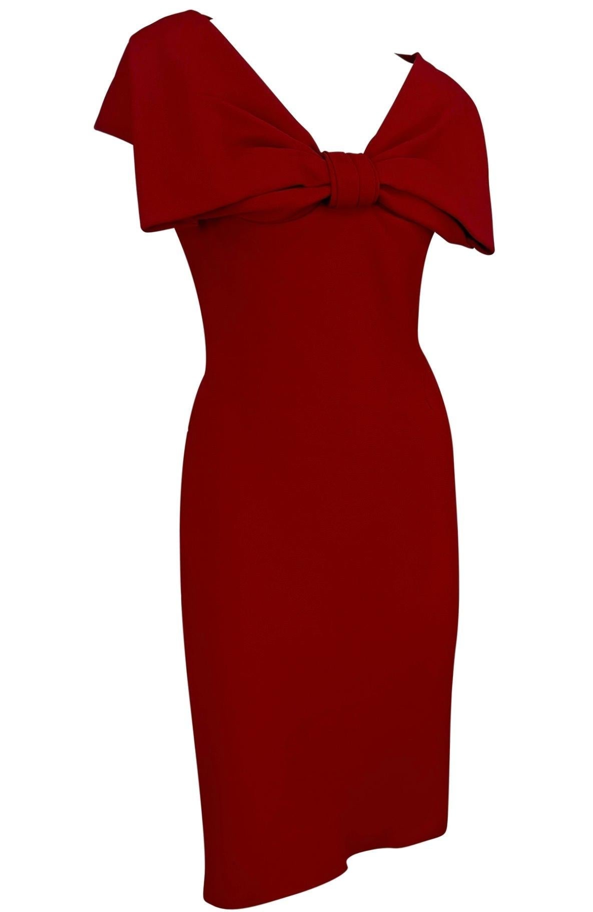 S/S 1997 Givenchy by John Galliano Oversized Bow Plunging Red Dress - RealList