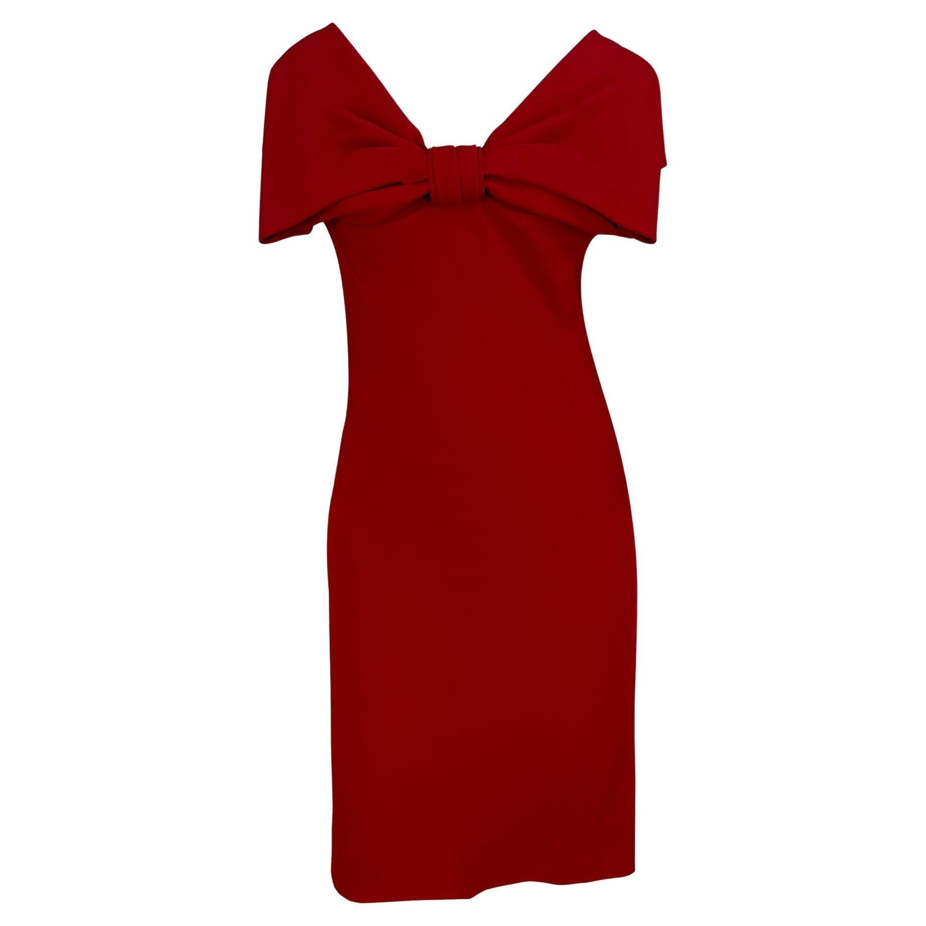 S/S 1997 Givenchy by John Galliano Oversized Bow Plunging Red Dress - RealList