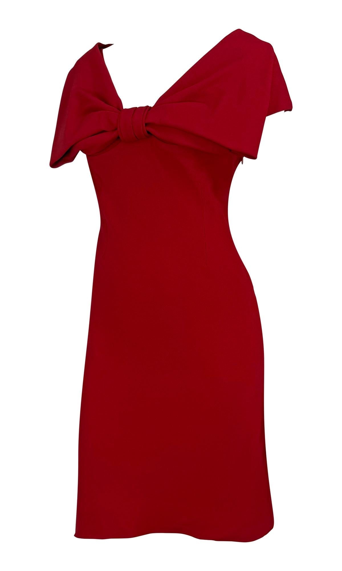 S/S 1997 Givenchy by John Galliano Oversized Bow Plunging Red Dress - RealList