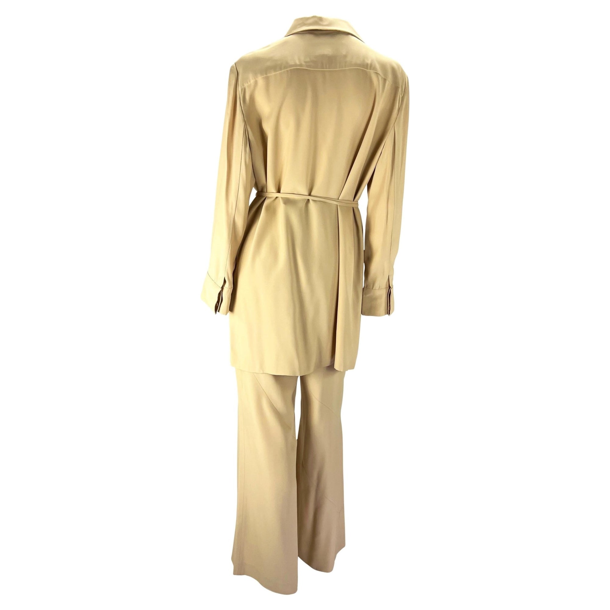 S/S 1997 Gucci by Tom Ford Beige Asymmetric Panel Wide Leg Belted Pantsuit - RealList
