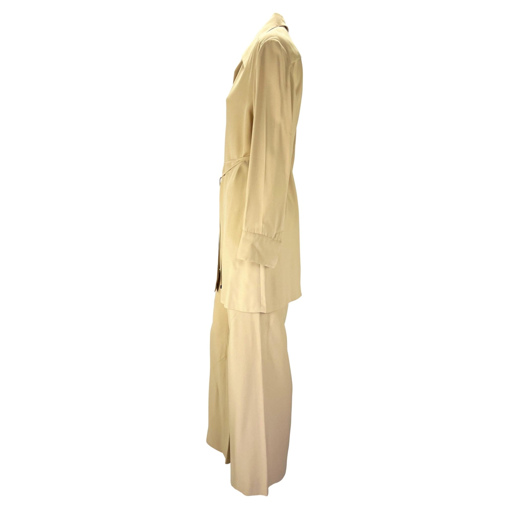 S/S 1997 Gucci by Tom Ford Beige Asymmetric Panel Wide Leg Belted Pantsuit - RealList