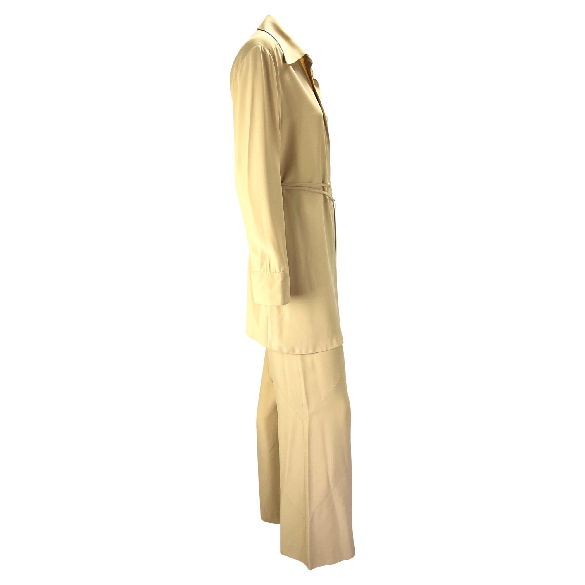 S/S 1997 Gucci by Tom Ford Beige Asymmetric Panel Wide Leg Belted Pantsuit - RealList