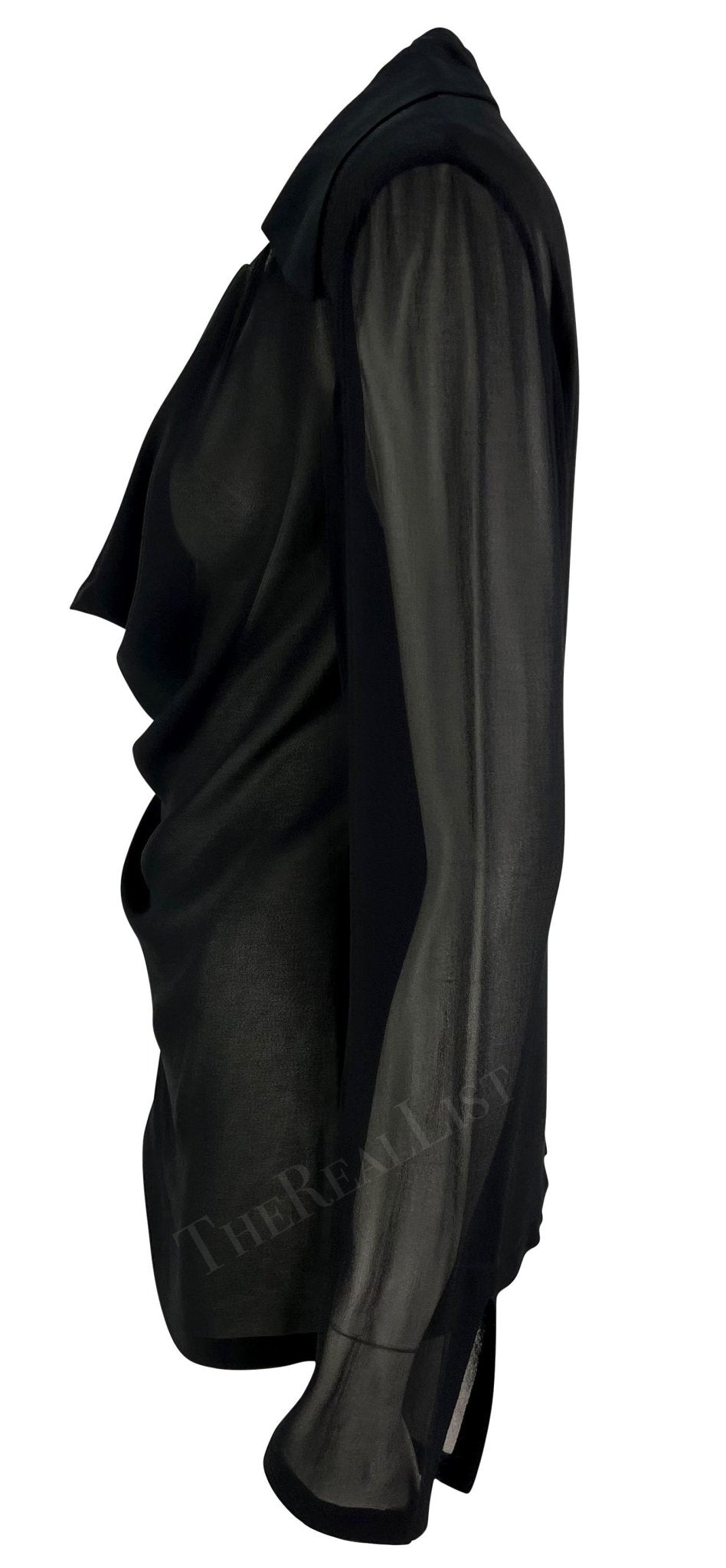 S/S 1997 Gucci by Tom Ford Black Sheer Cowl Neck Plunging Collar Blouse - RealList