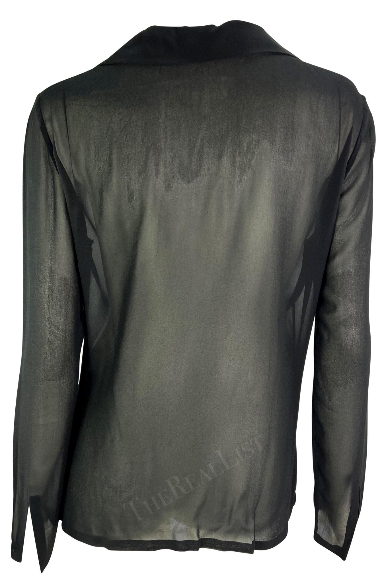 S/S 1997 Gucci by Tom Ford Black Sheer Cowl Neck Plunging Collar Blouse - RealList