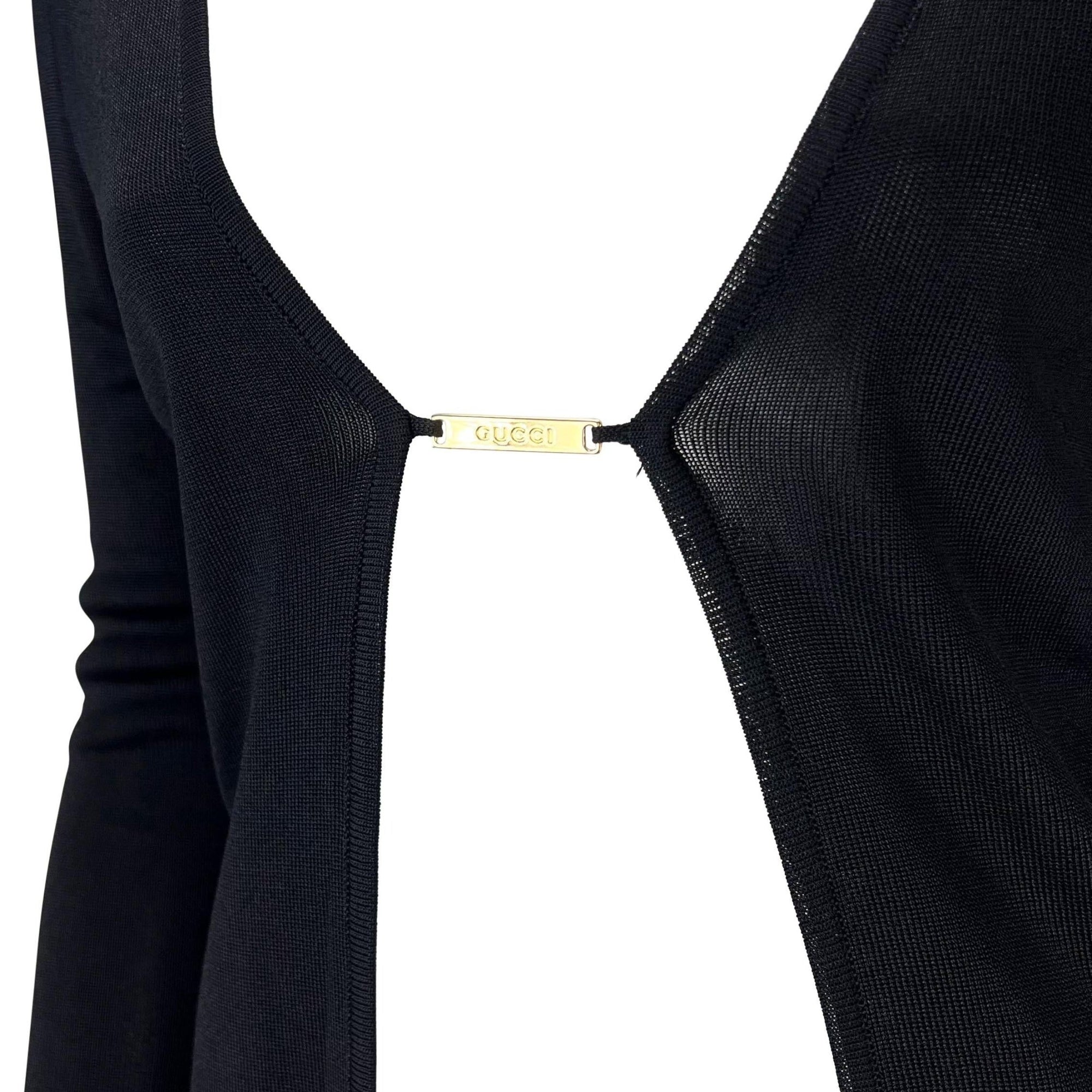 S/S 1997 Gucci by Tom Ford Black Stretch Viscose Gold Logo Cardigan - RealList