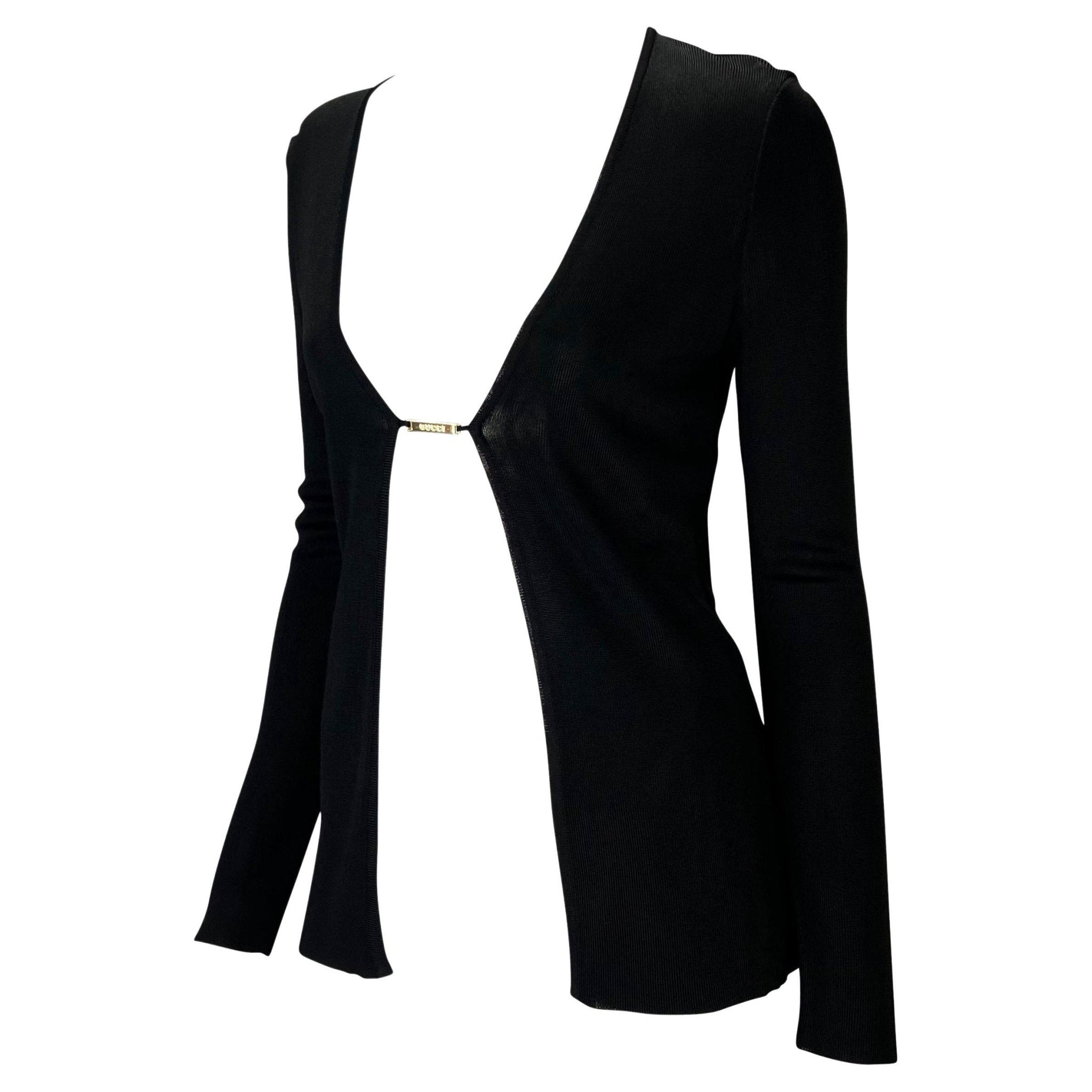 S/S 1997 Gucci by Tom Ford Black Stretch Viscose Gold Logo Cardigan - RealList