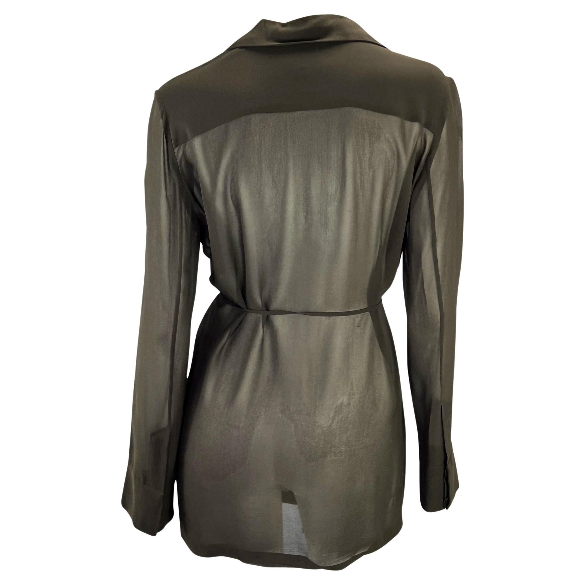 S/S 1997 Gucci by Tom Ford Brown Sheer Button Up Belted Oversized Tunic Top - RealList