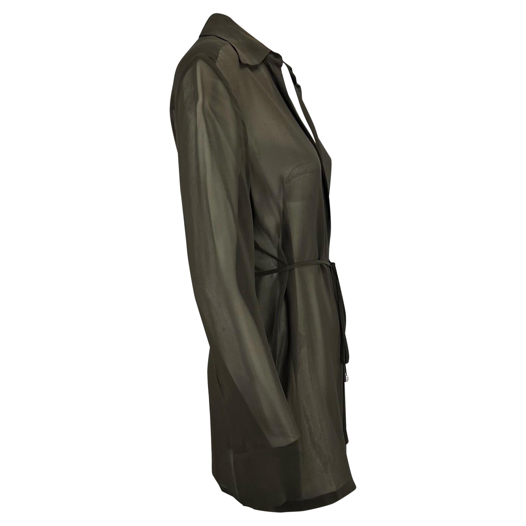 S/S 1997 Gucci by Tom Ford Brown Sheer Button Up Belted Oversized Tunic Top - RealList