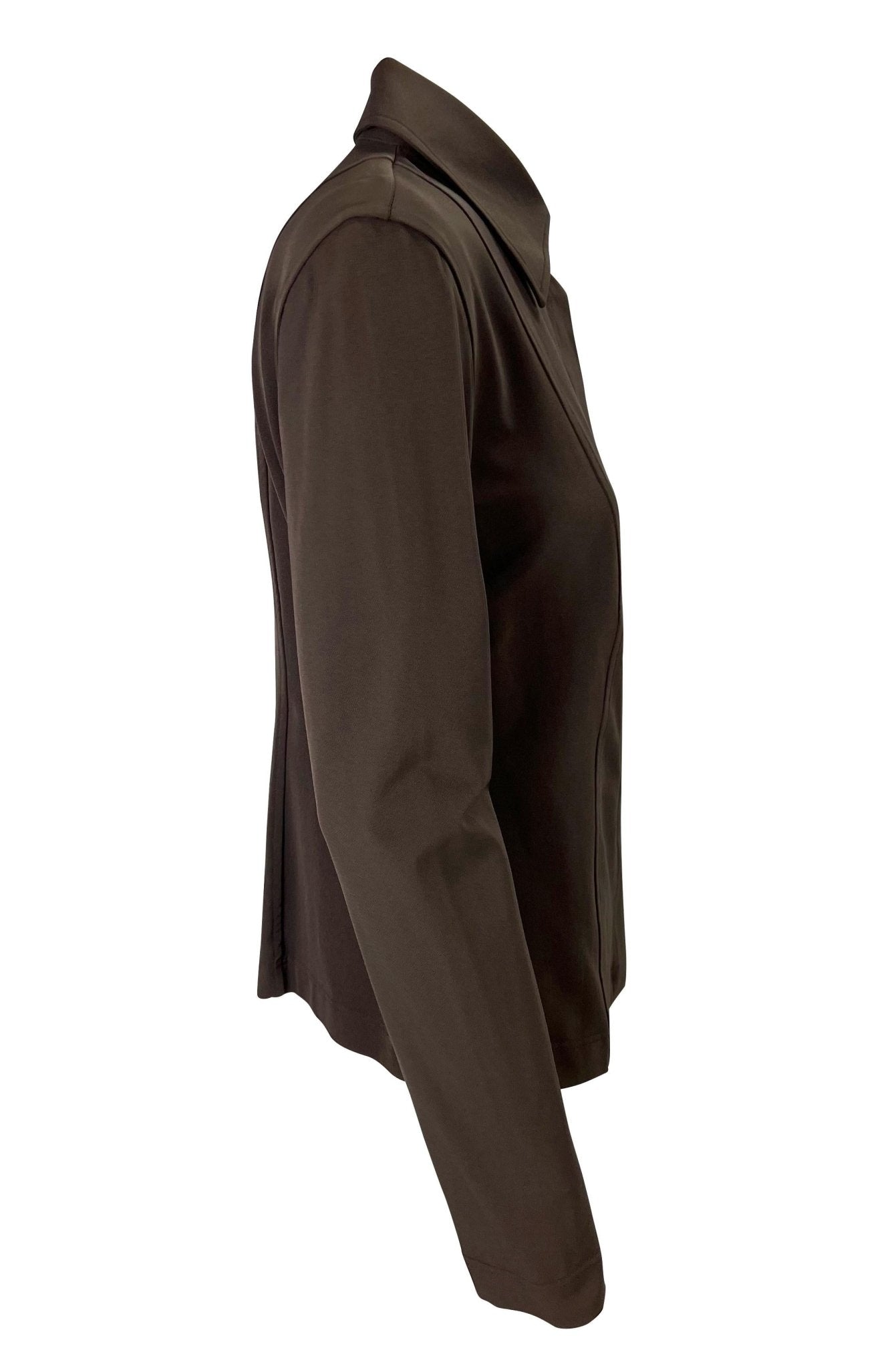 S/S 1997 Gucci by Tom Ford Brown Stretch Panel Zip - Up Collared Blouse - RealList