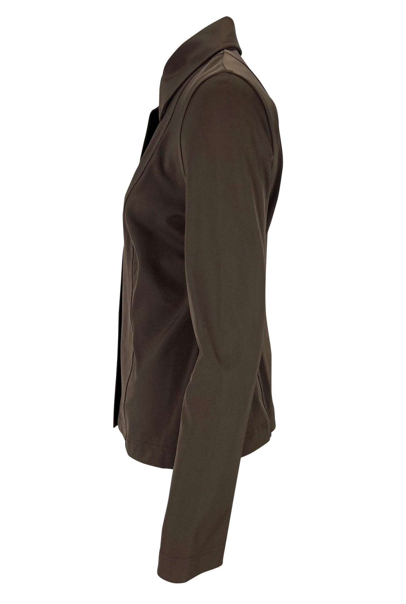 S/S 1997 Gucci by Tom Ford Brown Stretch Panel Zip - Up Collared Blouse - RealList