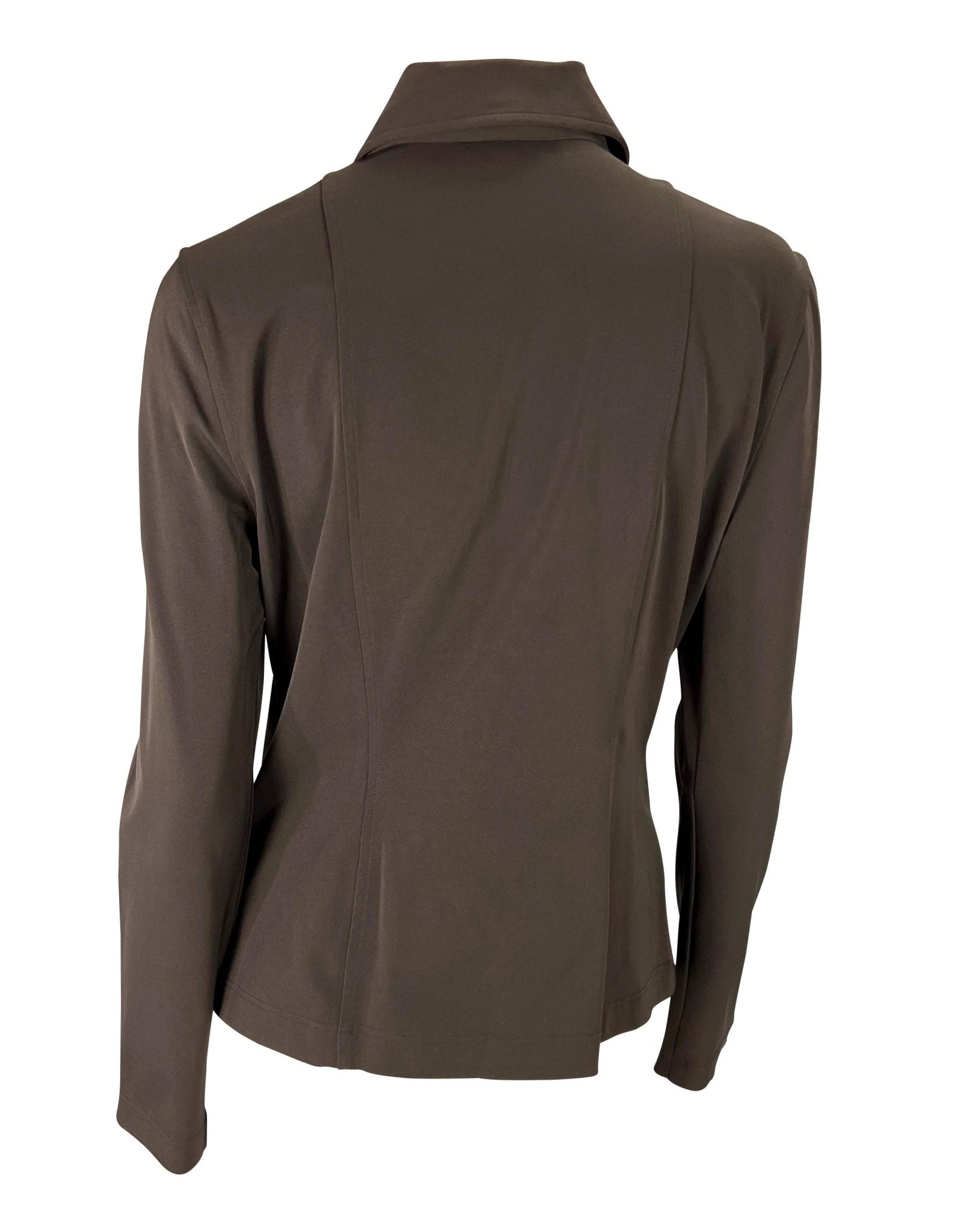 S/S 1997 Gucci by Tom Ford Brown Stretch Panel Zip - Up Collared Blouse - RealList