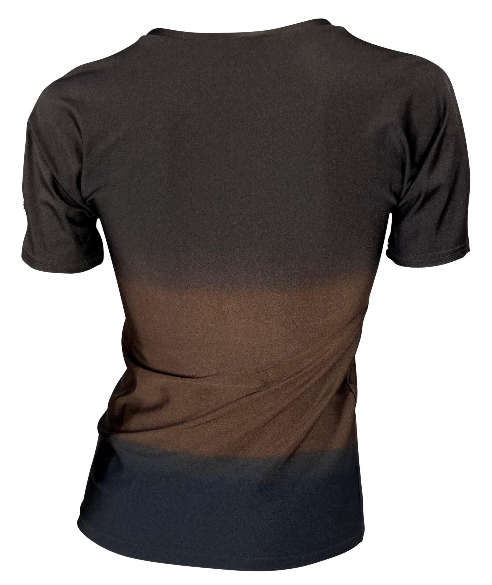 S/S 1997 Gucci by Tom Ford 'G' Medallion Brown Navy Ombré Stretch Swim T-Shirt Top - RealList