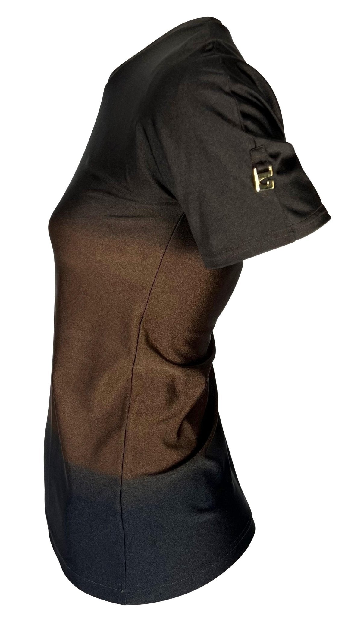 S/S 1997 Gucci by Tom Ford 'G' Medallion Brown Navy Ombré Stretch Swim T-Shirt Top - RealList