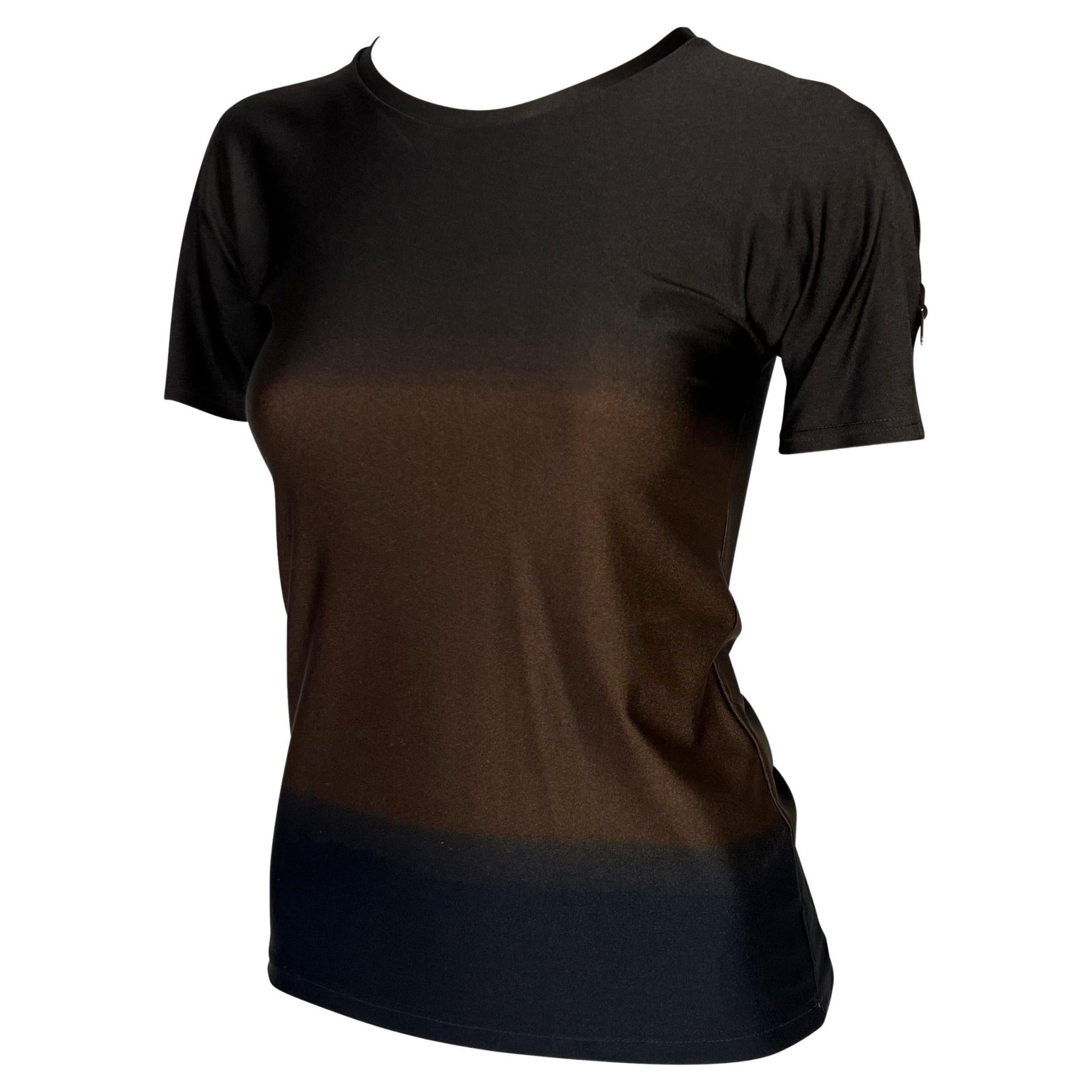 S/S 1997 Gucci by Tom Ford 'G' Medallion Brown Navy Ombré Stretch Swim T-Shirt Top - RealList