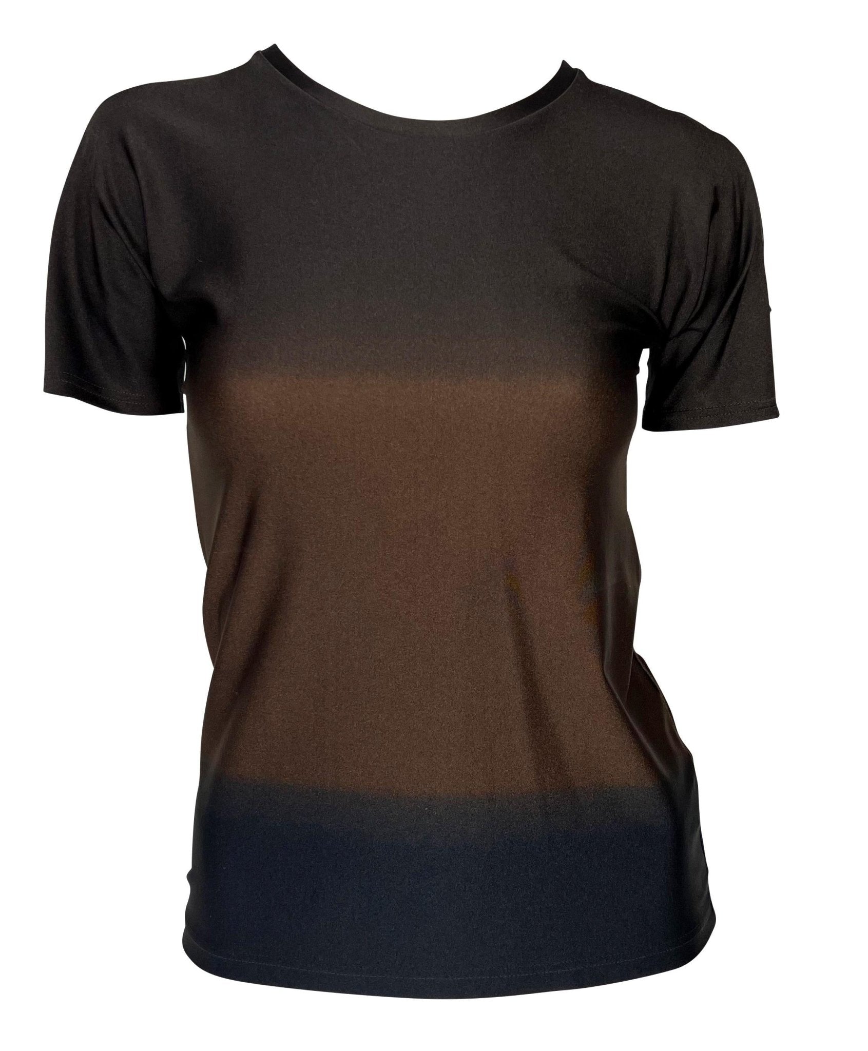 S/S 1997 Gucci by Tom Ford 'G' Medallion Brown Navy Ombré Stretch Swim T-Shirt Top - RealList
