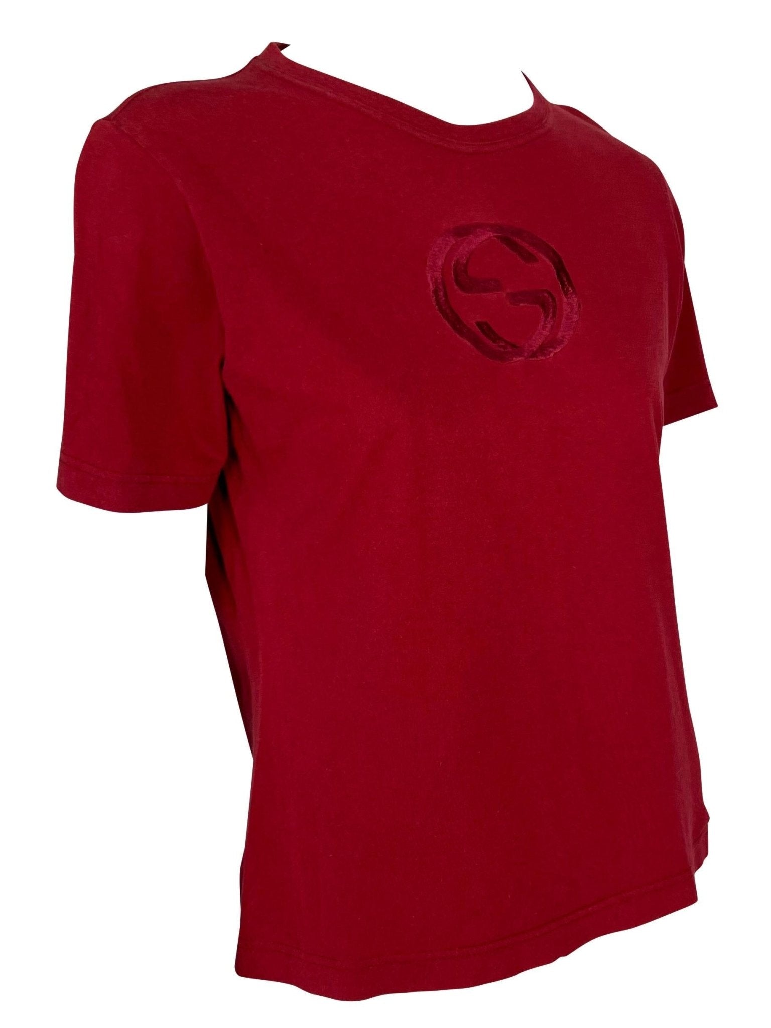 S/S 1997 Gucci by Tom Ford GG Logo Embroidered Red Stretch T-Shirt - RealList