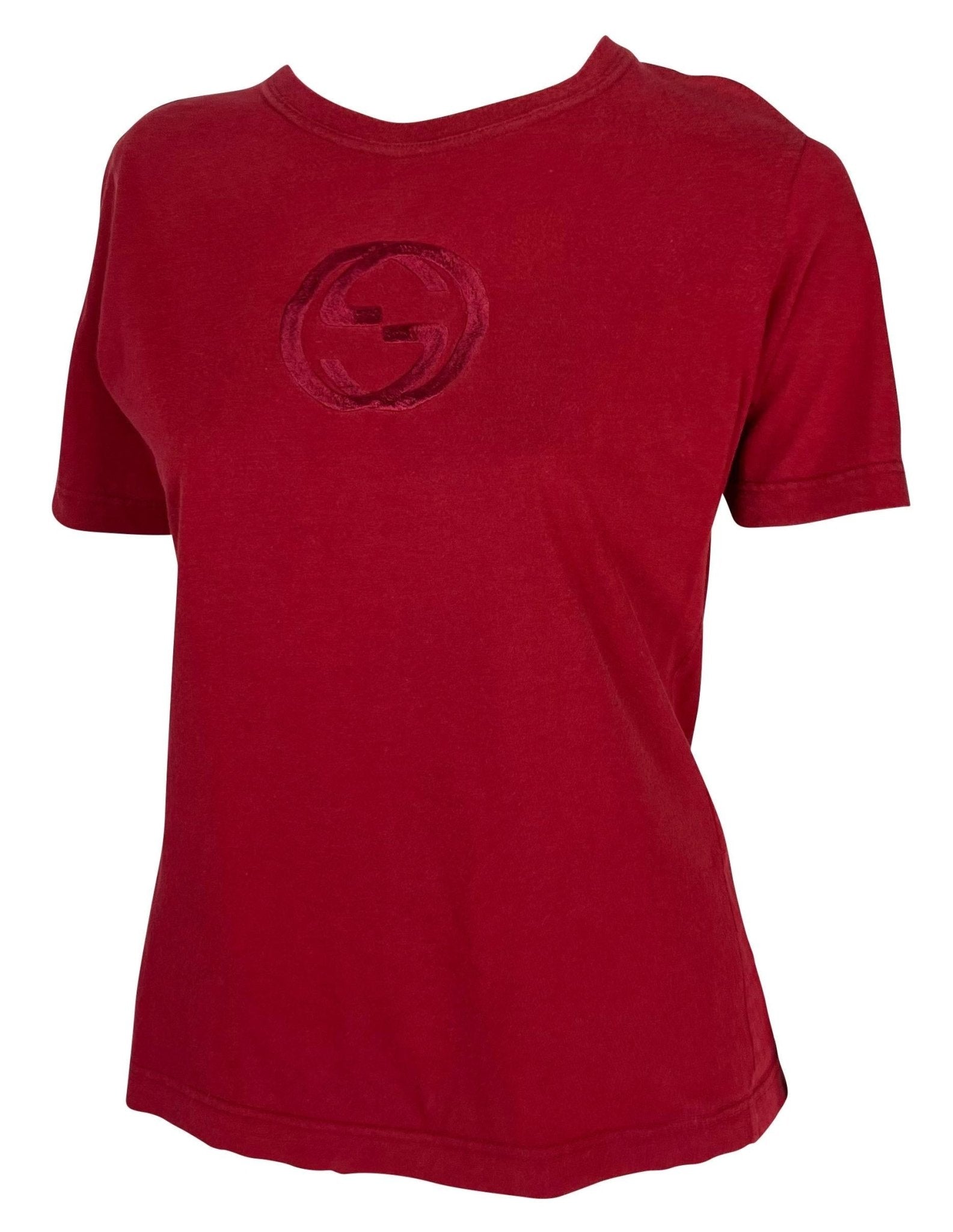 S/S 1997 Gucci by Tom Ford GG Logo Embroidered Red Stretch T-Shirt - RealList