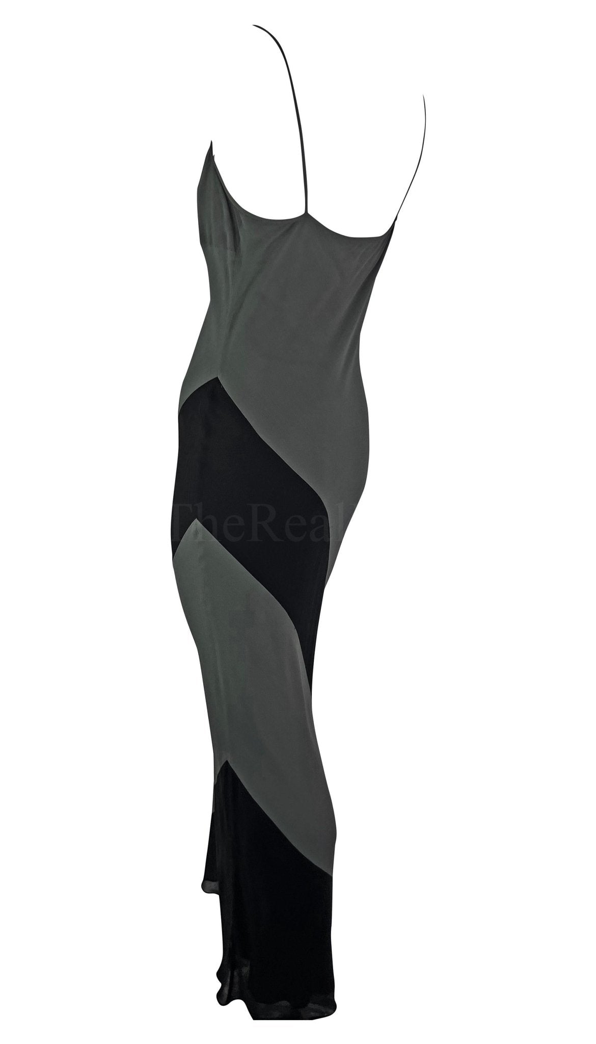 S/S 1997 Gucci by Tom Ford Grey Black Panel Slip Dress Gown - RealList