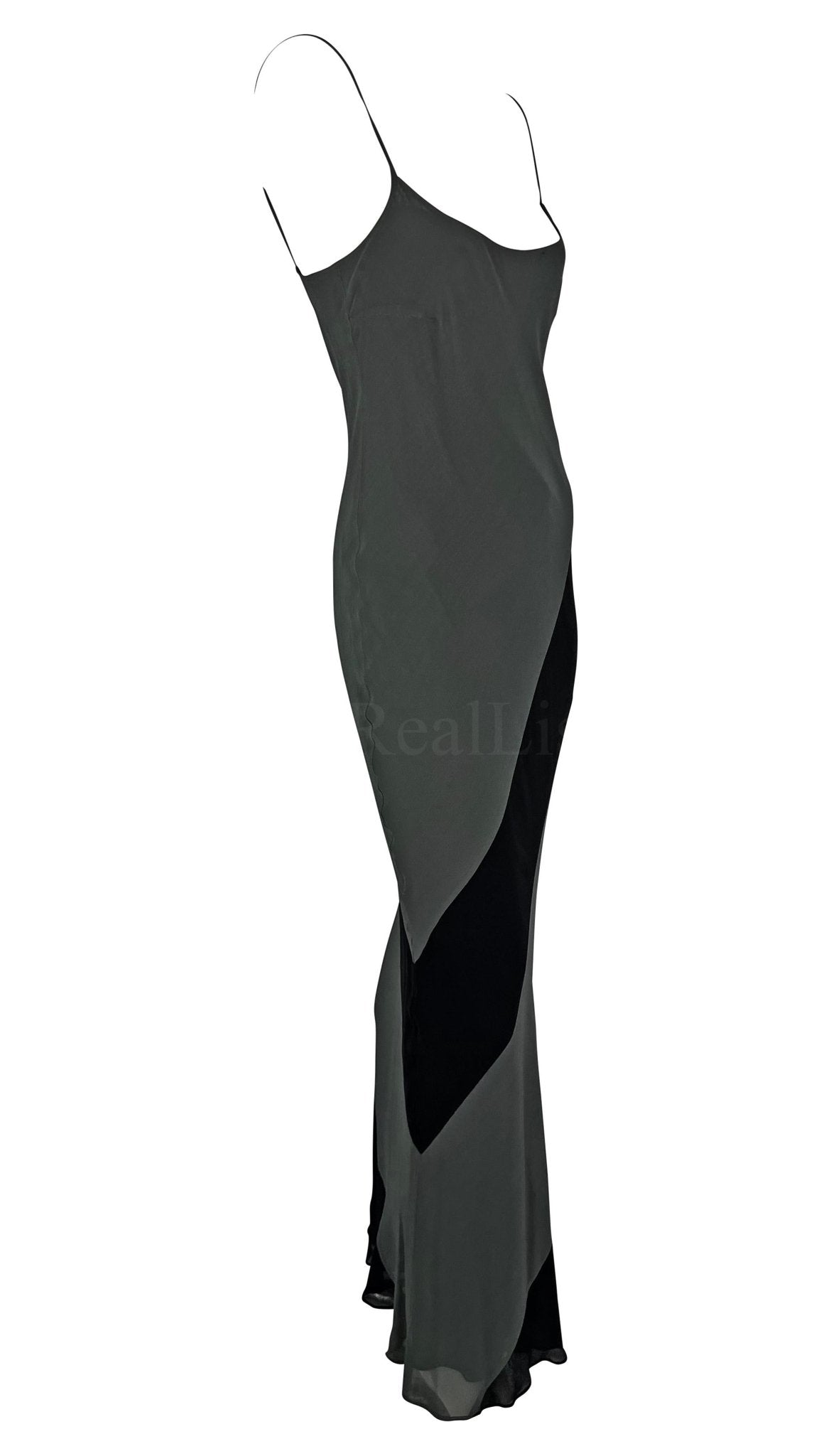 S/S 1997 Gucci by Tom Ford Grey Black Panel Slip Dress Gown - RealList
