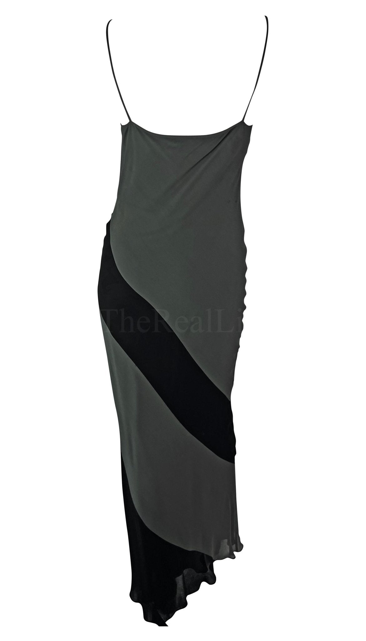 S/S 1997 Gucci by Tom Ford Grey Black Panel Slip Dress Gown - RealList