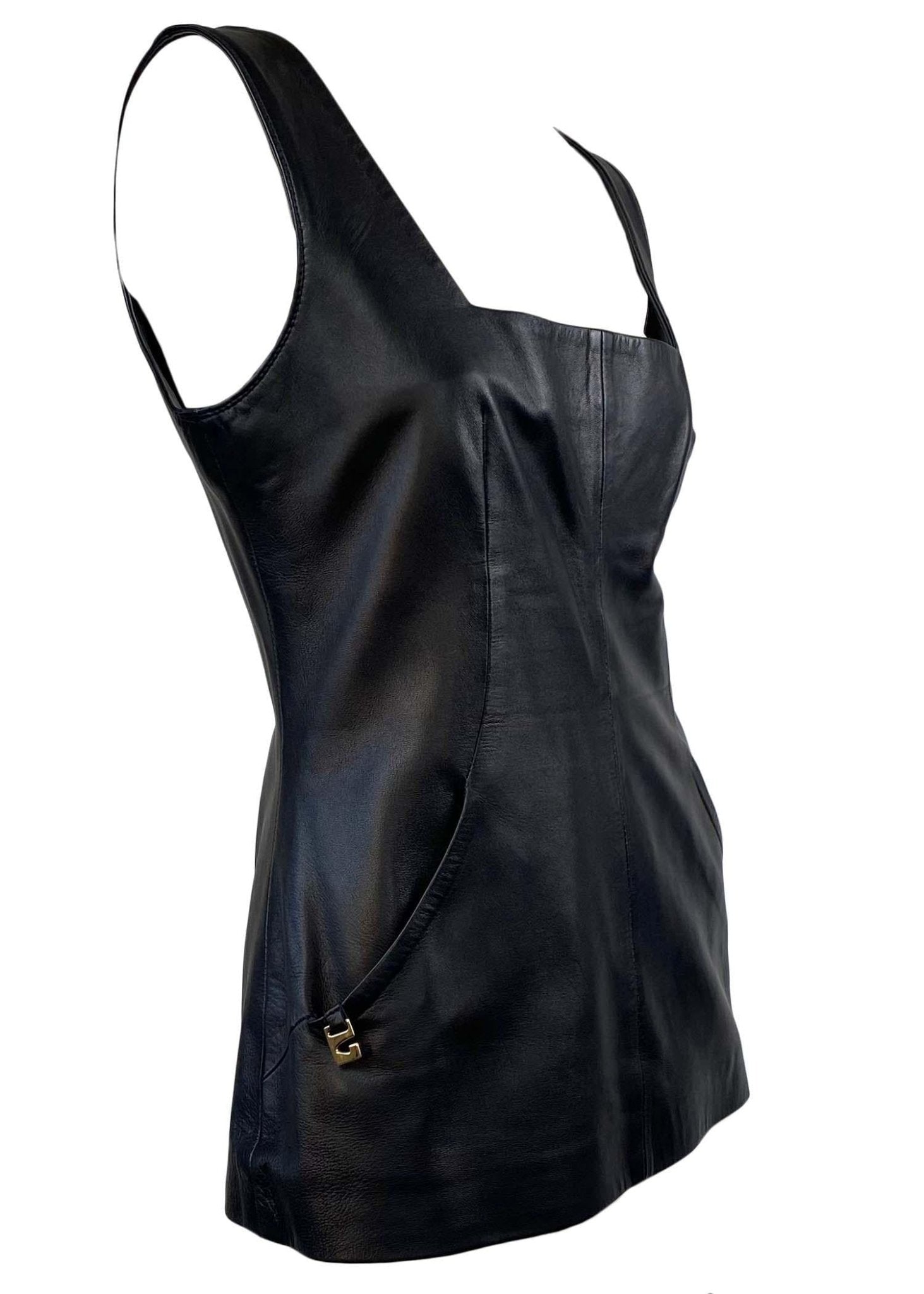 S/S 1997 Gucci by Tom Ford Leather Sleeveless Top G Logo - RealList