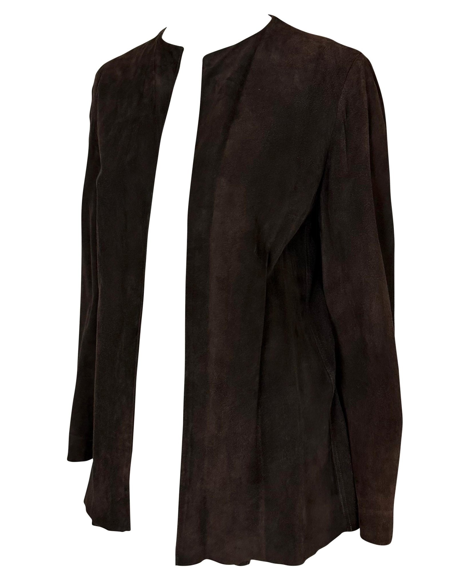 S/S 1997 Gucci by Tom Ford Naomi Runway Brown Suede Open Blouse Jacket - RealList