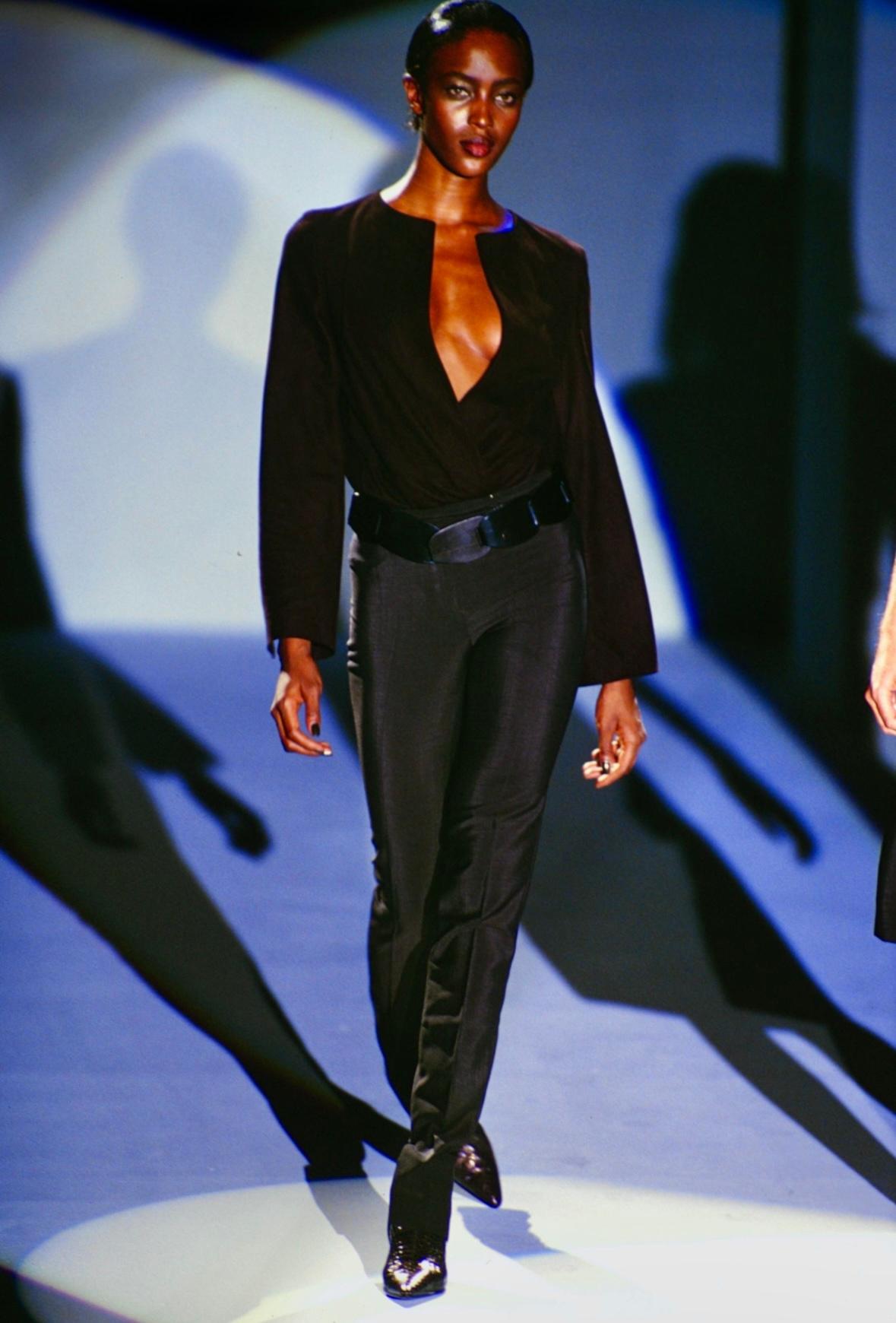 S/S 1997 Gucci by Tom Ford Naomi Runway Brown Suede Open Blouse Jacket - RealList