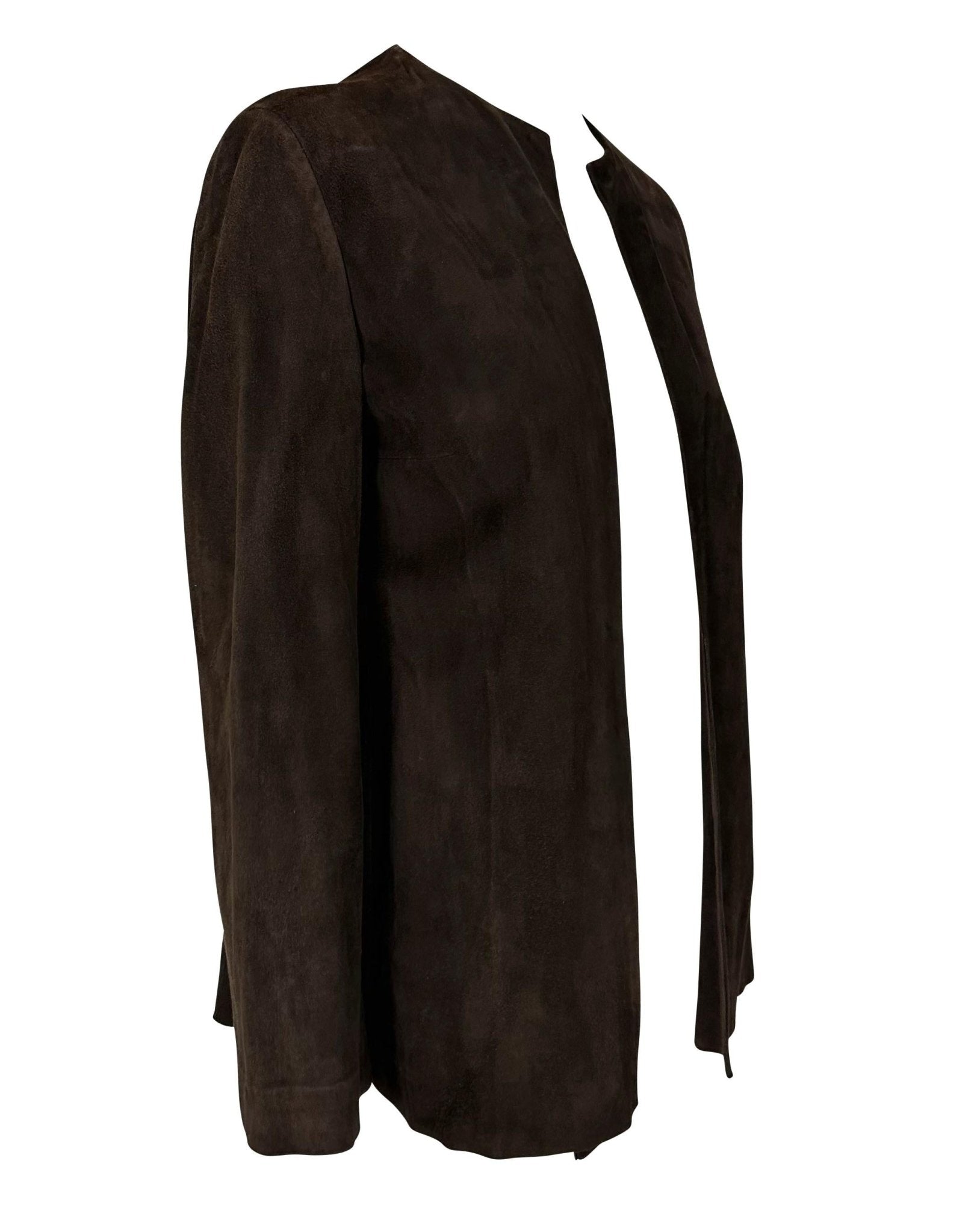 S/S 1997 Gucci by Tom Ford Naomi Runway Brown Suede Open Blouse Jacket - RealList