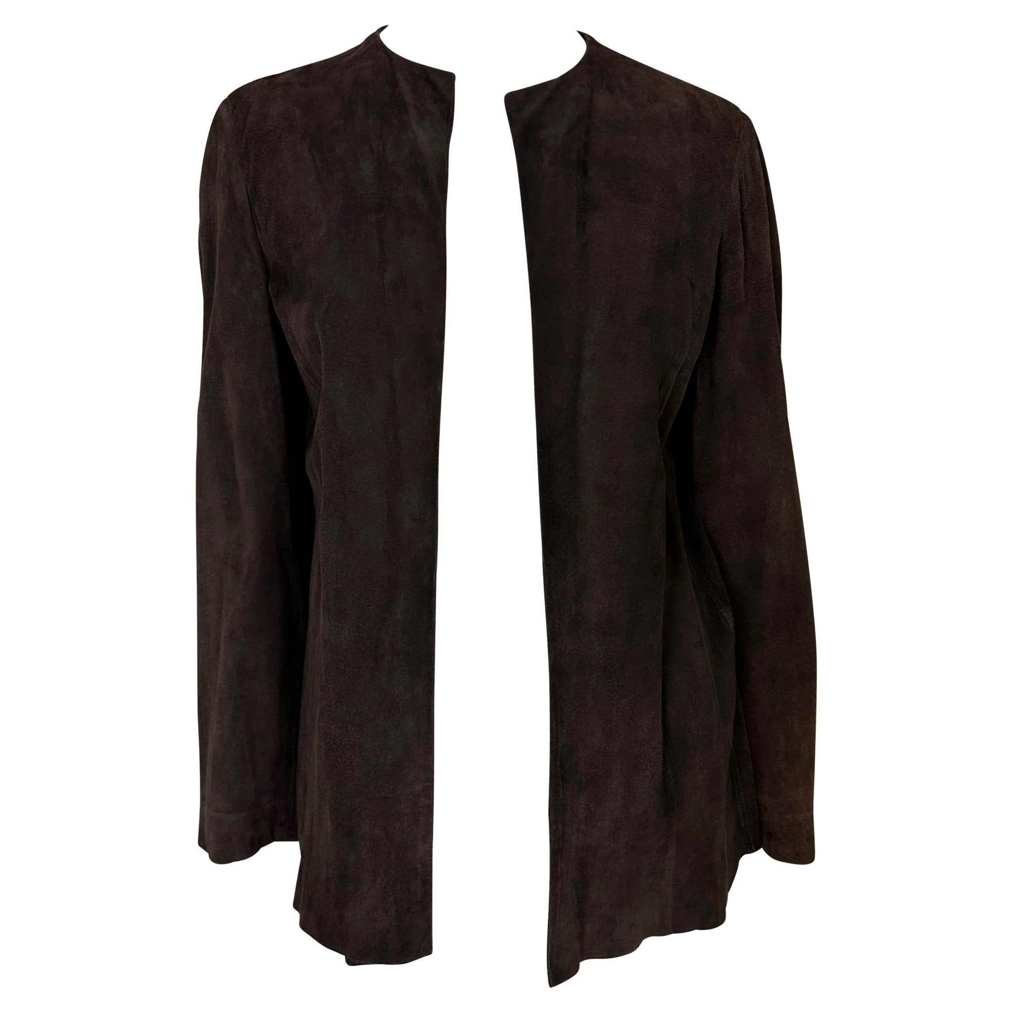 S/S 1997 Gucci by Tom Ford Naomi Runway Brown Suede Open Blouse Jacket - RealList