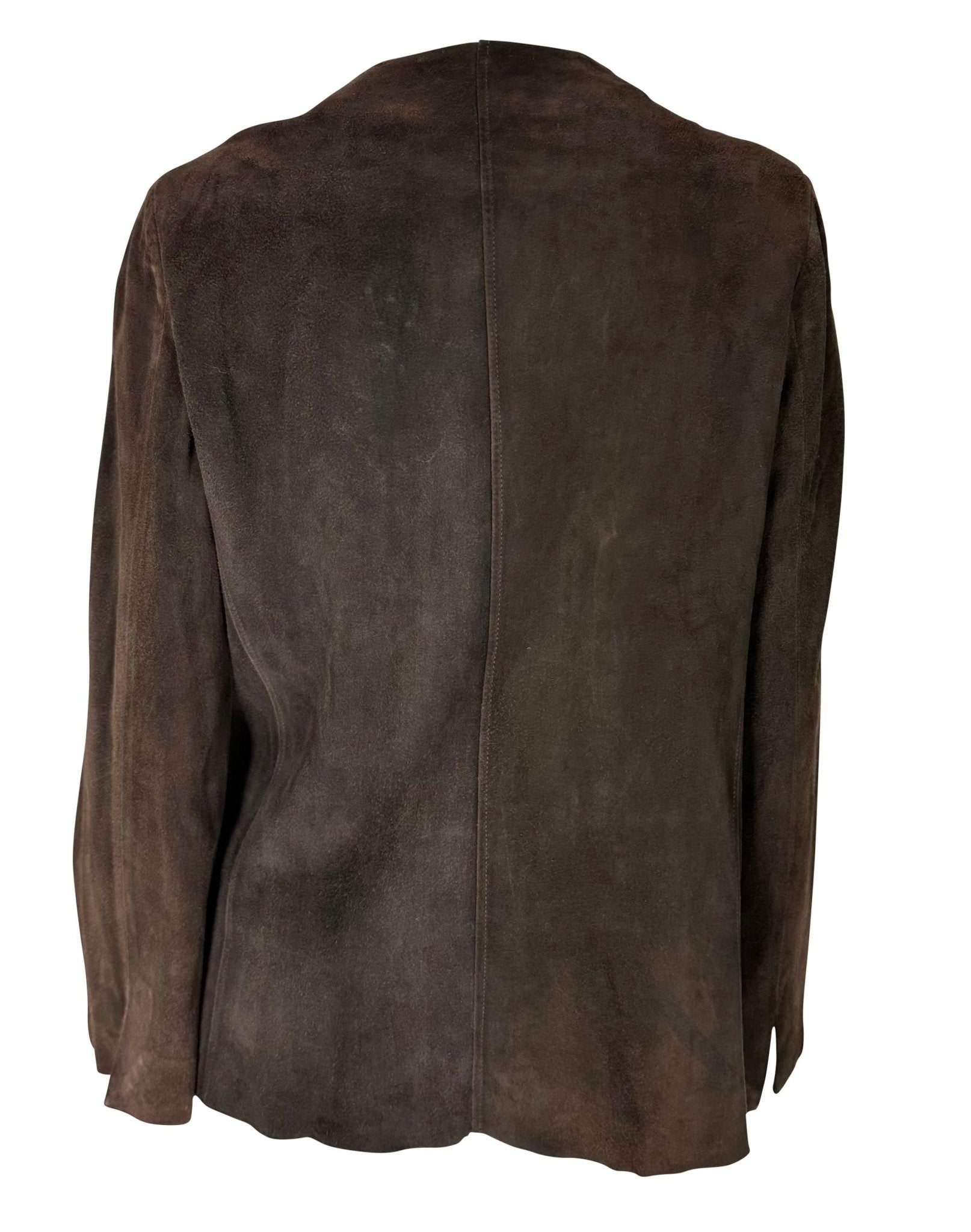S/S 1997 Gucci by Tom Ford Naomi Runway Brown Suede Open Blouse Jacket - RealList