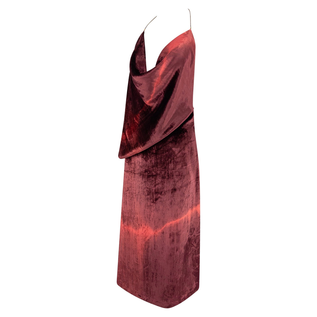 S/S 1997 Gucci by Tom Ford Prototype Maroon Ombré Velvet Backless Halter Dress - RealList