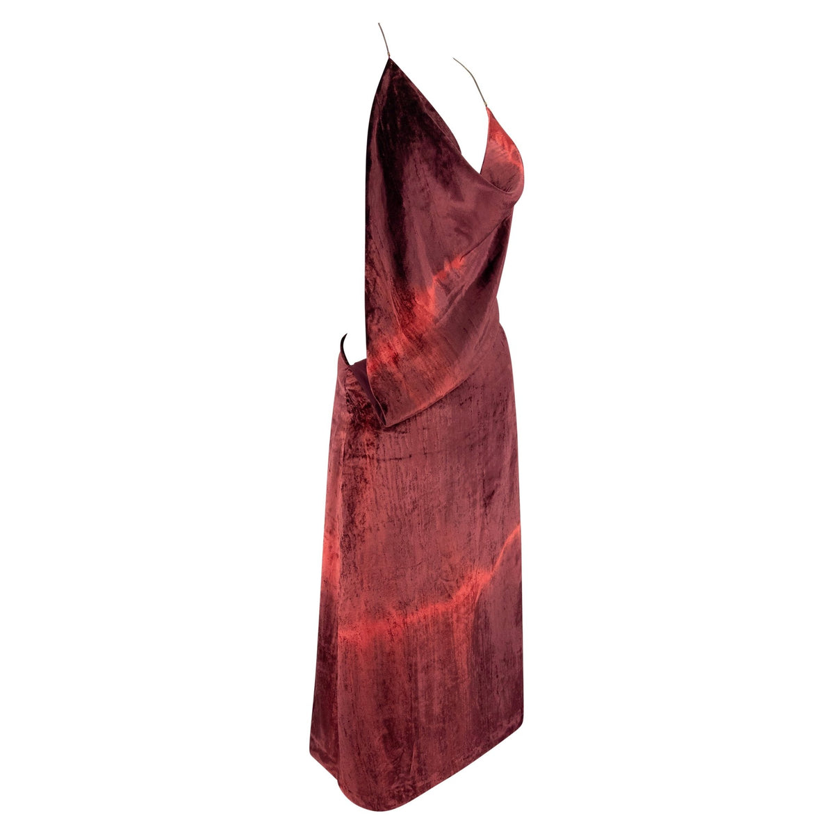 S/S 1997 Gucci by Tom Ford Prototype Maroon Ombré Velvet Backless Halter Dress - RealList