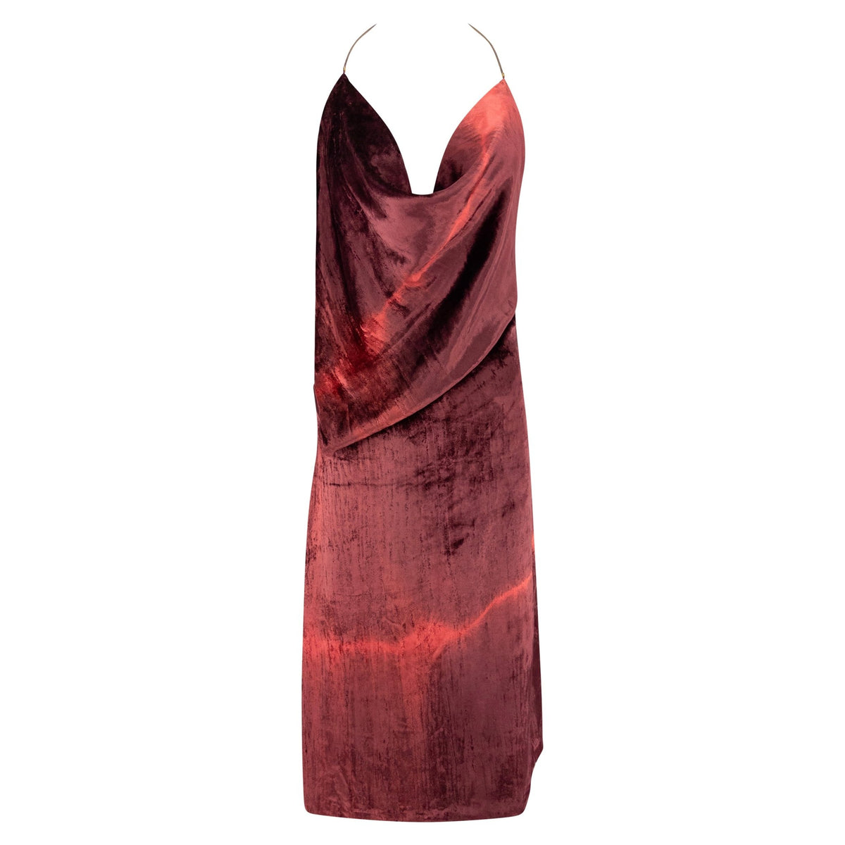S/S 1997 Gucci by Tom Ford Prototype Maroon Ombré Velvet Backless Halter Dress - RealList