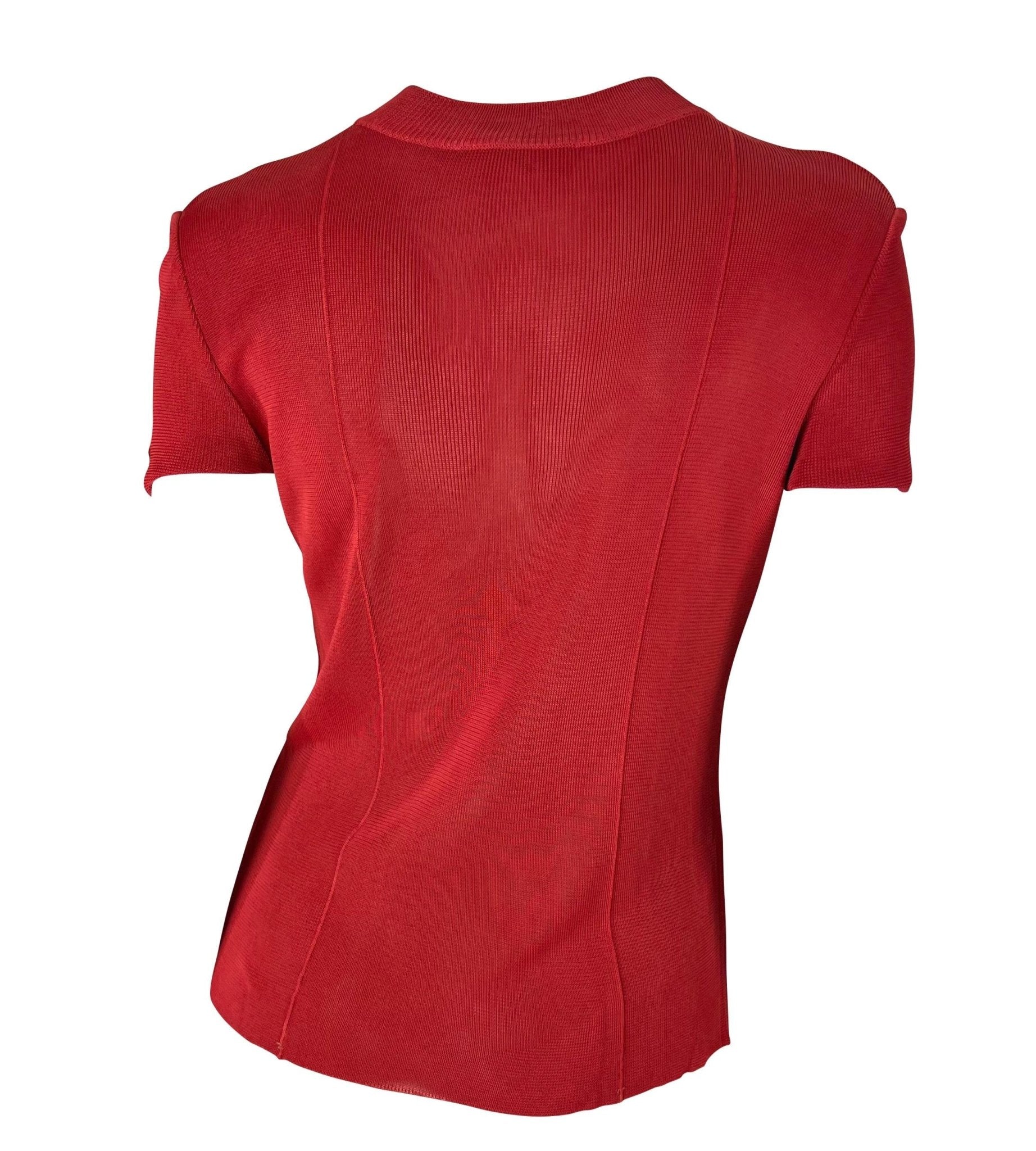 S/S 1997 Gucci by Tom Ford Red G Logo Medallion Viscose Stretch Knit T-Shirt Top - RealList