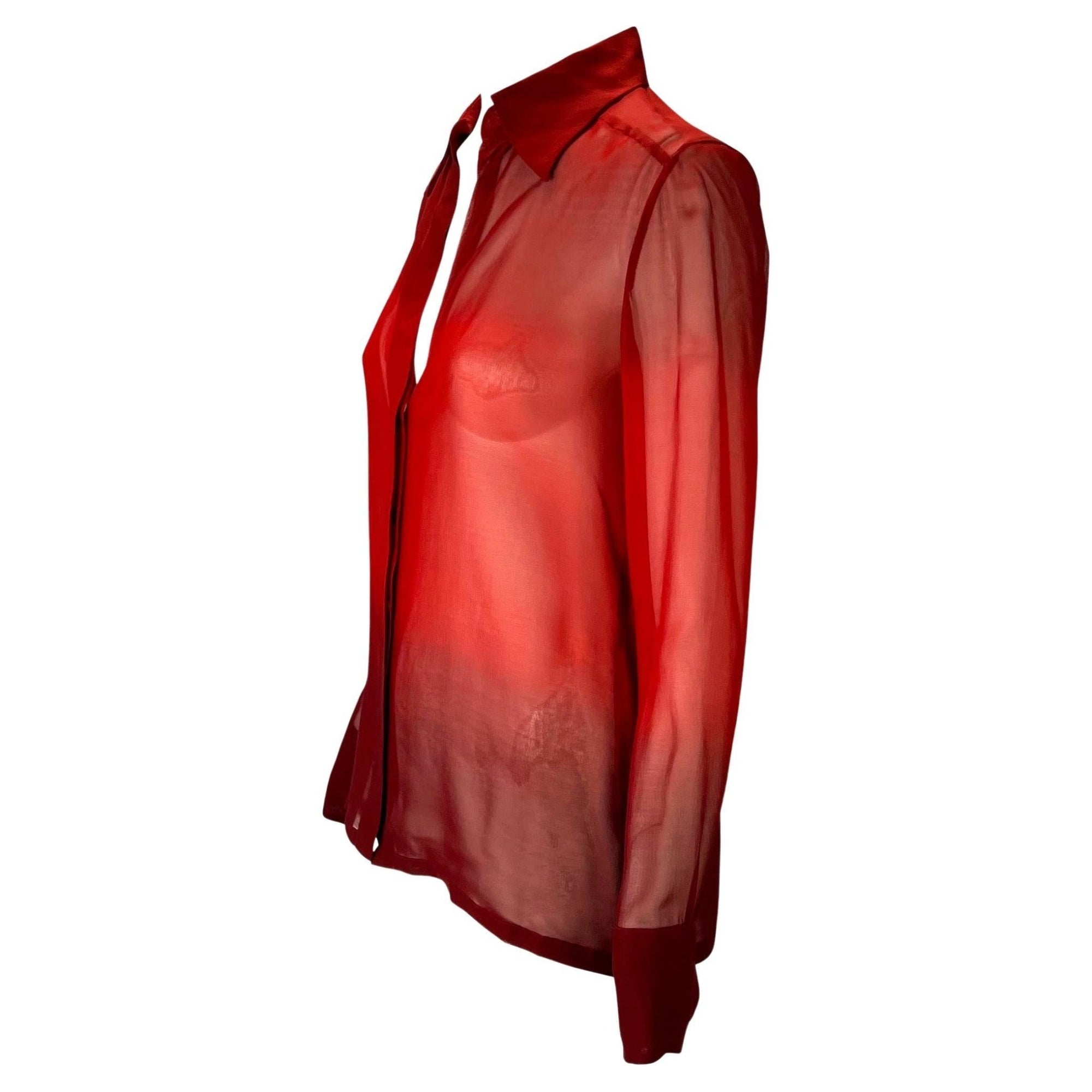 S/S 1997 Gucci by Tom Ford Red Ombré Sheer Silk Oversized Tunic Top - RealList